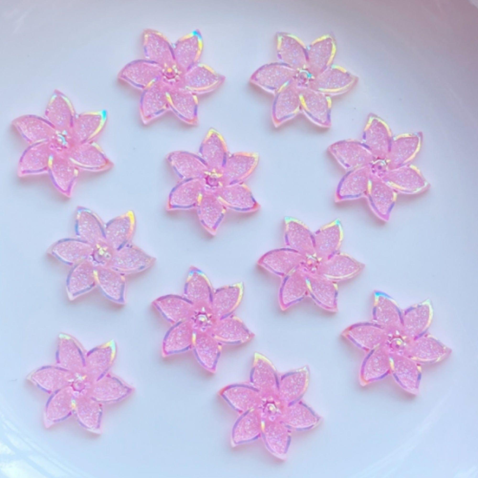 Iridescent Baby Pink Mini Flower Resin 1/2 inch Flatback Embellishments by SSC Designs - 10 pieces