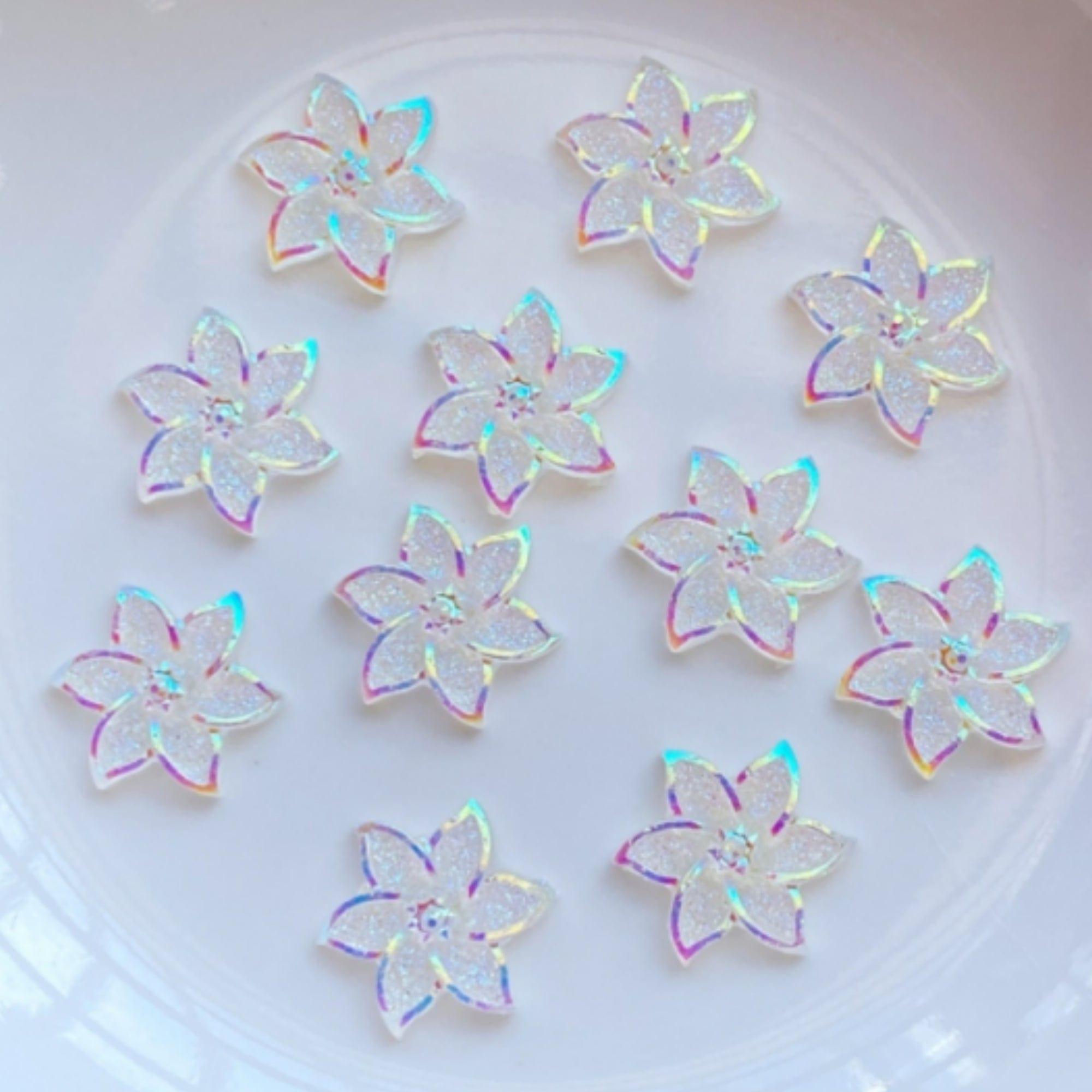 Iridescent White Ice Mini Flower Resin 1/2 inch Flatback Embellishments by SSC Designs - 10 pieces