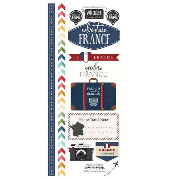Travel Adventure Collection France Adventure 6 x 12 Scrapbook Sticker Sheet by Scrapbook Customs - Scrapbook Supply Companies