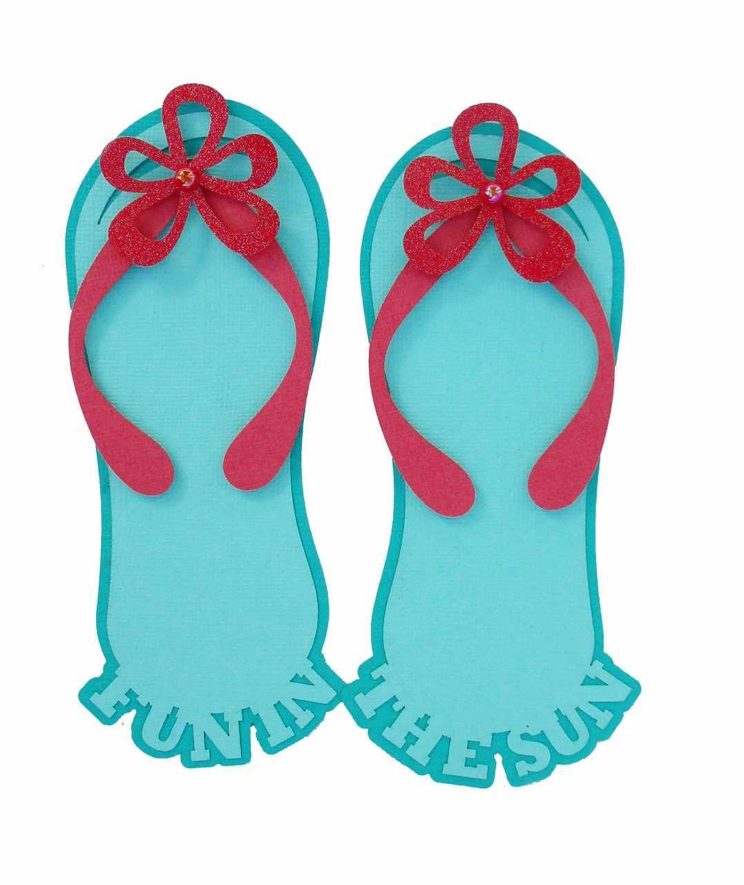 Fun In The Sun Aqua & Pink Flip Flops 5 x 6 Laser Cut Scrapbook Embellishments by SSC Laser Designs