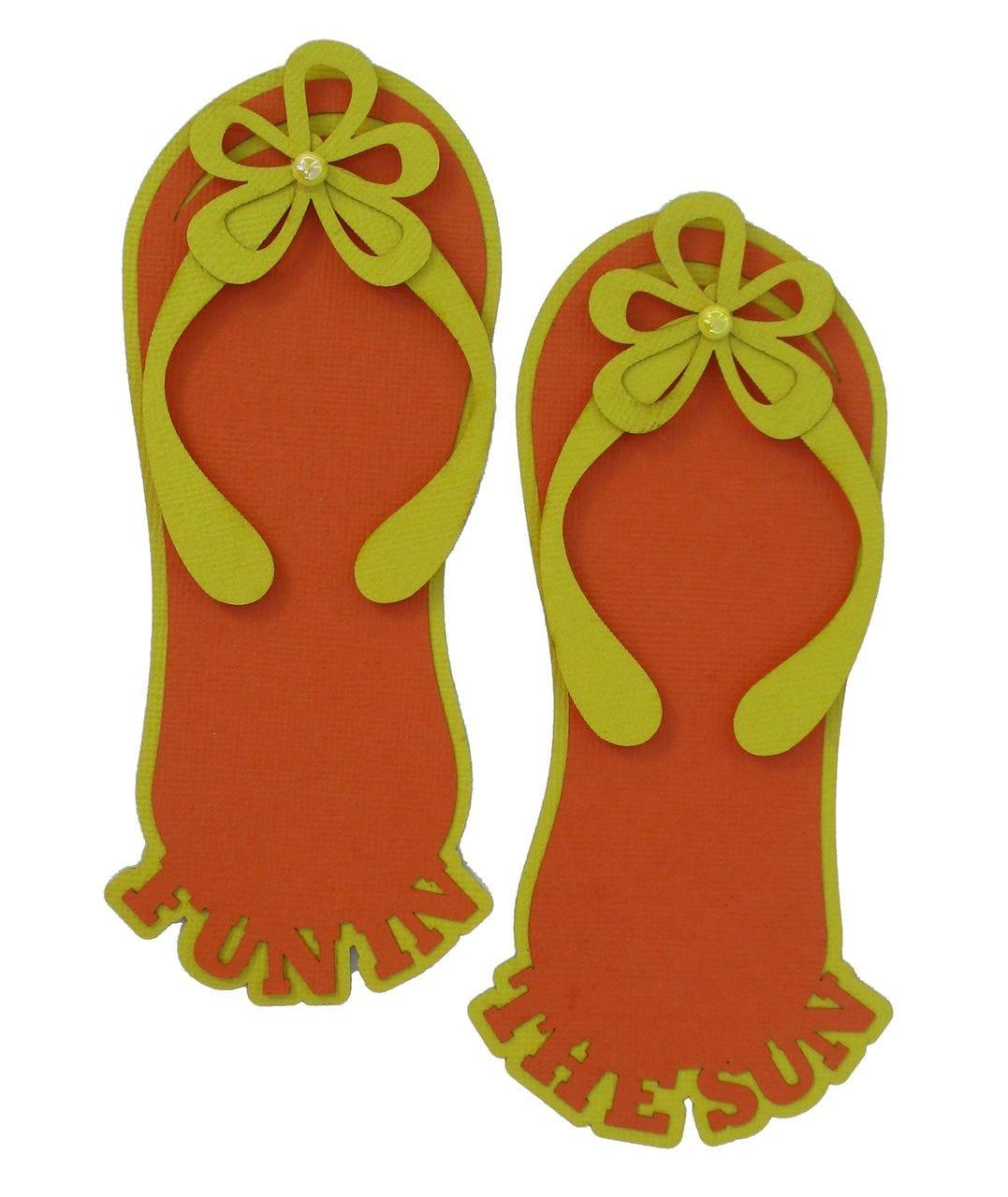 Fun In The Sun Orange & Yellow Flip Flops 5 x 6 Laser Cut Scrapbook Embellishments by SSC Laser Designs