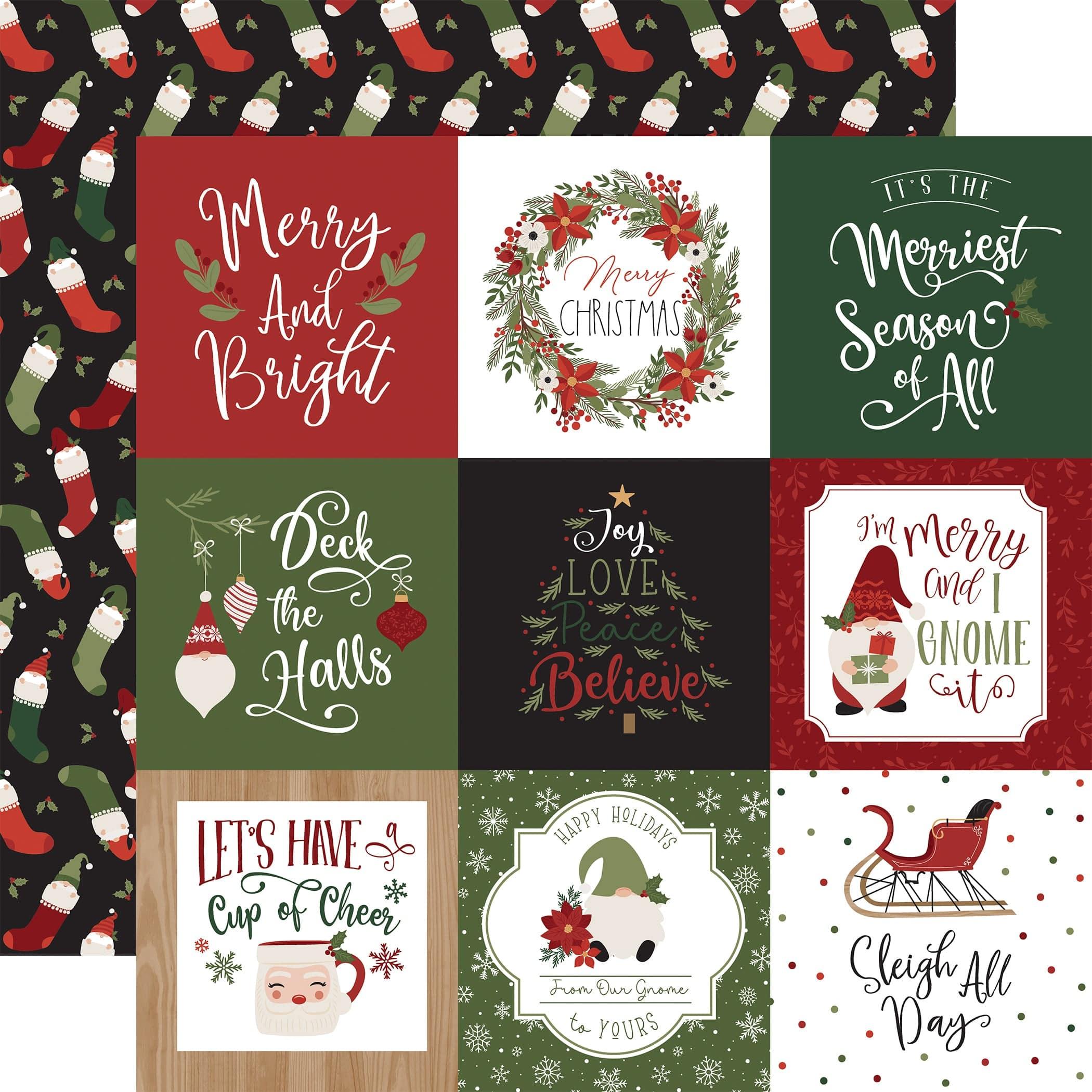 Gnome For Christmas Collection 4x4 Journaling Cards 12 x 12 Double-Sided Scrapbook Paper by Echo Park Paper - Scrapbook Supply Companies