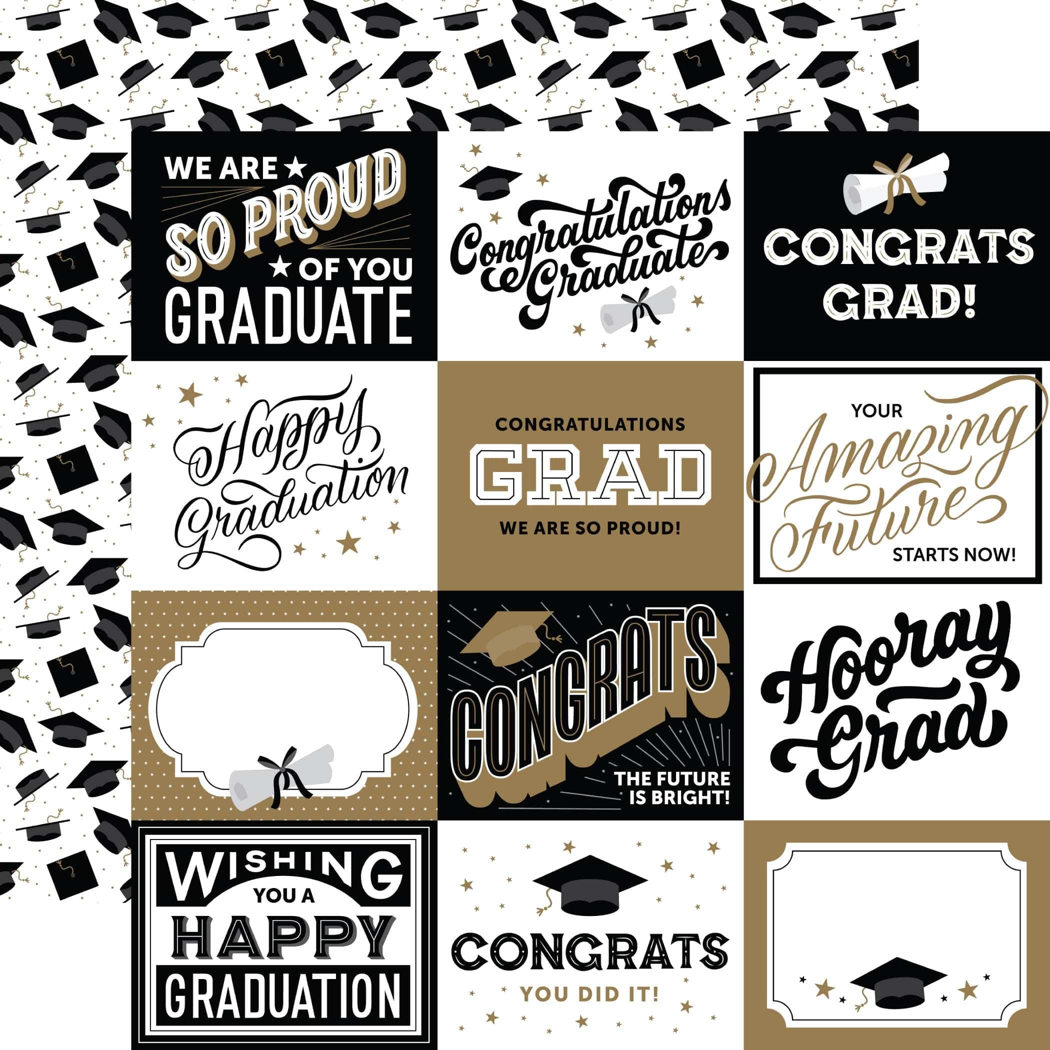 Graduation Collection 4x3 Journaling Cards 12 x 12 Double-Sided Scrapbook Paper by Echo Park Paper - Scrapbook Supply Companies