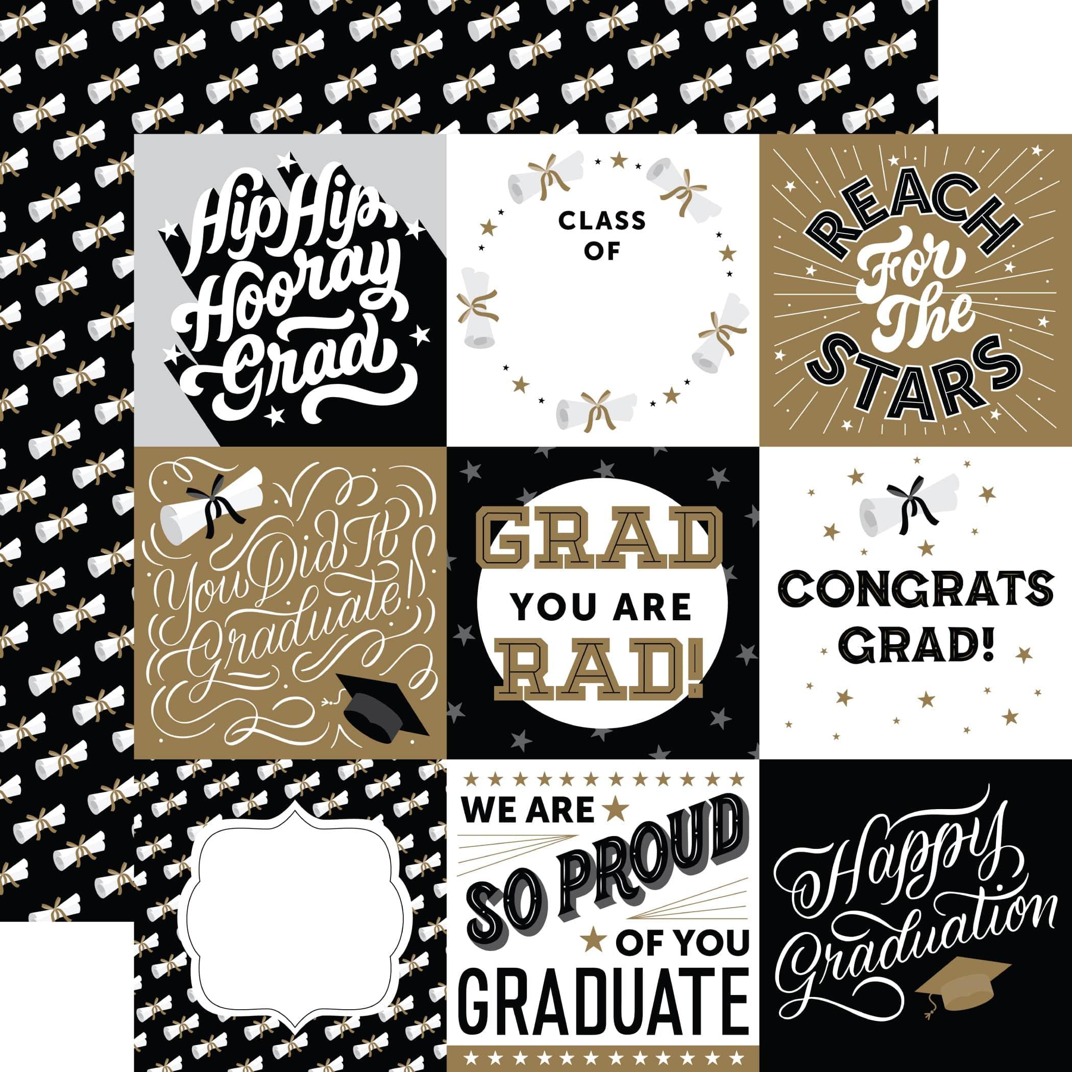 Graduation Collection 4x4 Journaling Cards 12 x 12 Double-Sided Scrapbook Paper by Echo Park Paper - Scrapbook Supply Companies