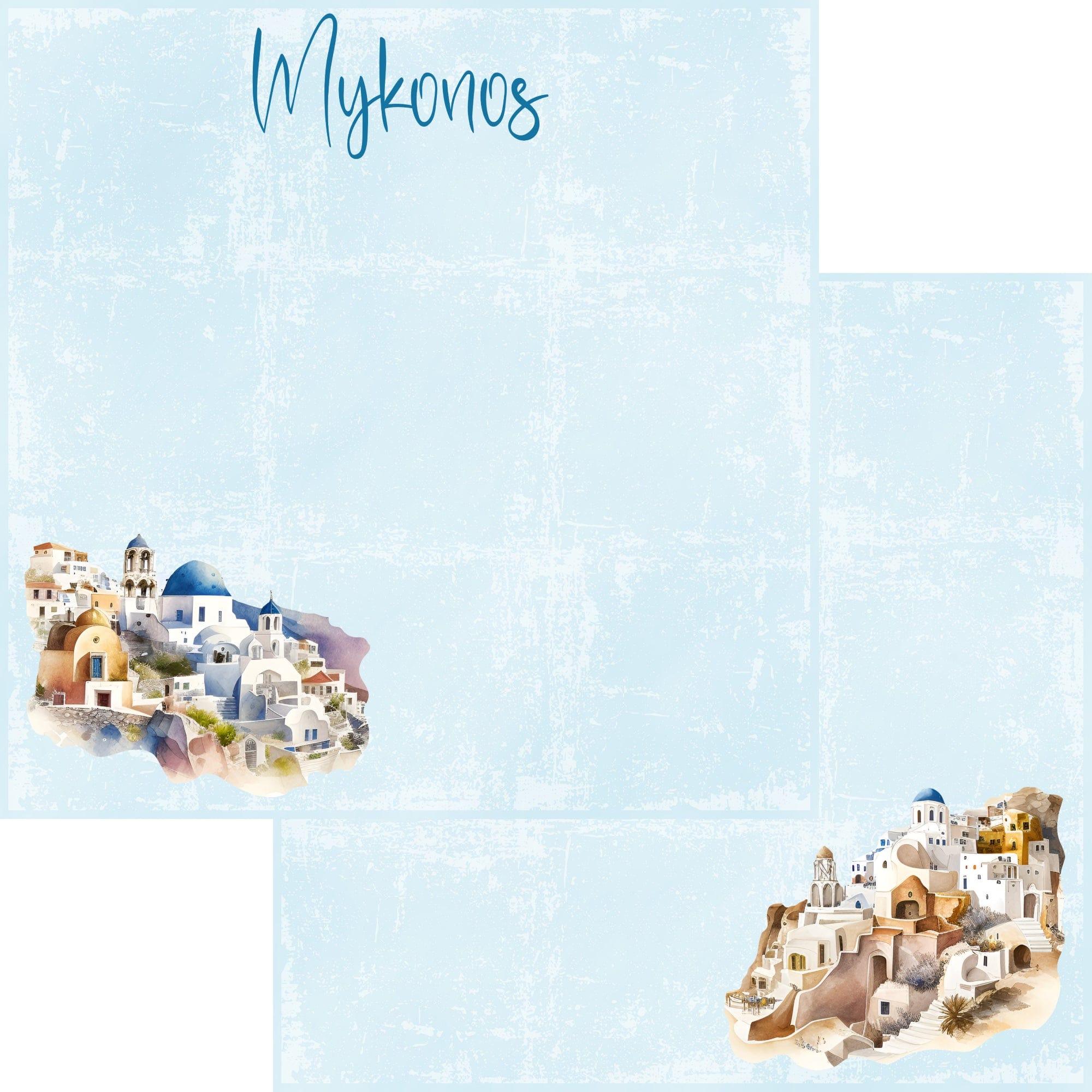 Watercolor Greece Collection Mykonos 12 x 12 Double-Sided Scrapbook Paper by SSC Designs