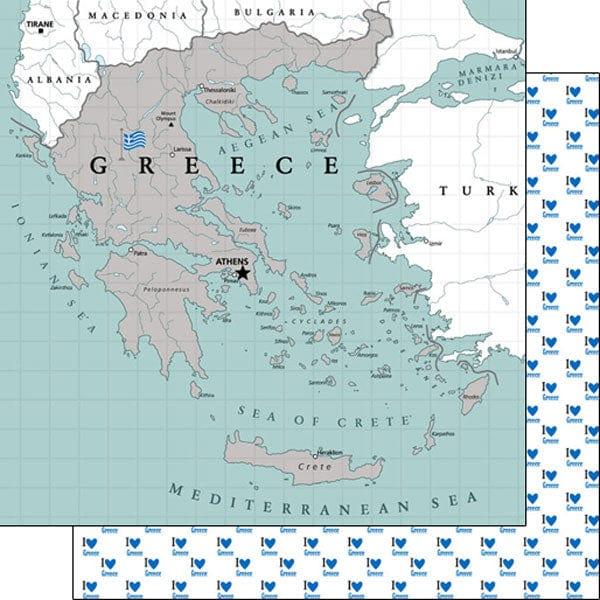 Travel Adventure Collection Greece Map 12 x 12 Double-Sided Scrapbook Paper by Scrapbook Customs - Scrapbook Supply Companies
