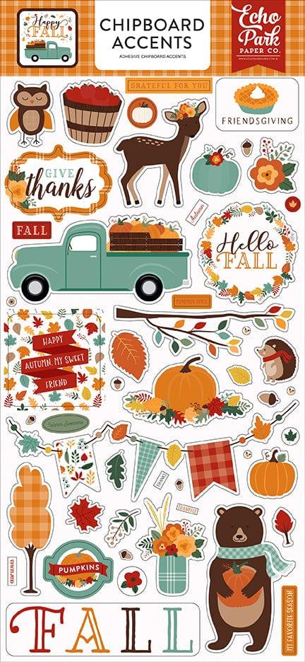 Happy Fall Collection 6 x 12 Chipboard Accents Scrapbook Embellishments by Echo Park Paper - Scrapbook Supply Companies