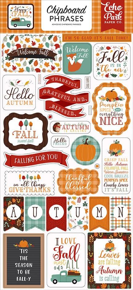 Happy Fall Collection 6 x 12 Chipboard Phrases Scrapbook Embellishments by Echo Park Paper - Scrapbook Supply Companies