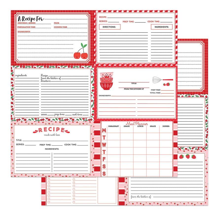 Happy Fruit Collection Red Horizontal Recipe Cards 12 x 12 Double-Sided Scrapbook Paper by Photo Play Paper