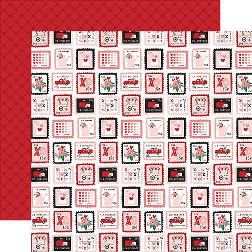 Hello Valentine Collection Love Letter Stamps 12 x 12 Double-Sided Scrapbook Paper by Echo Park Paper - Scrapbook Supply Companies