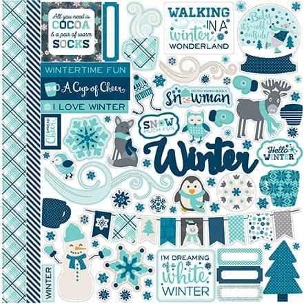 Hello Winter 13-Piece Collection Kit by Echo Park Paper-12 Papers, 1 Sticker - Scrapbook Supply Companies