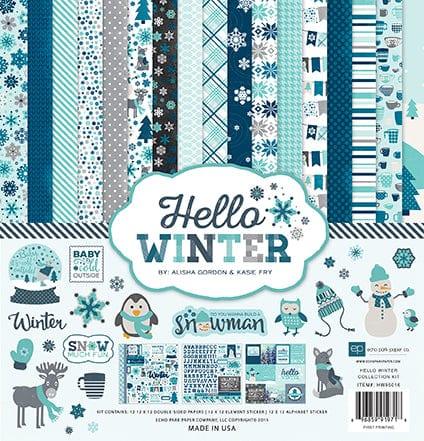 Hello Winter 13-Piece Collection Kit by Echo Park Paper-12 Papers, 1 Sticker - Scrapbook Supply Companies
