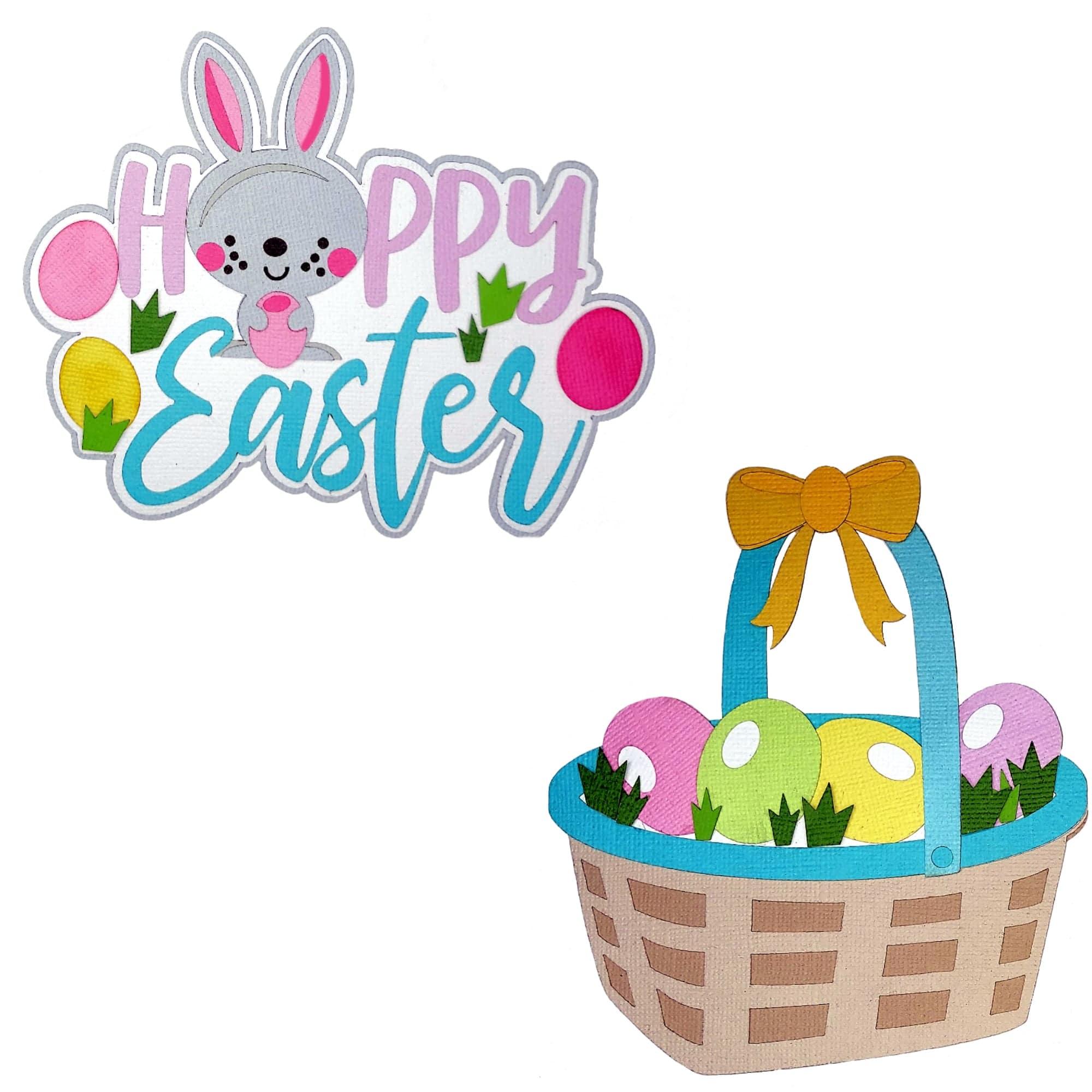 Happy Easter & Basket 6 x 6 Title Laser Die Cut Scrapbook Embellishment by SSC Laser Designs