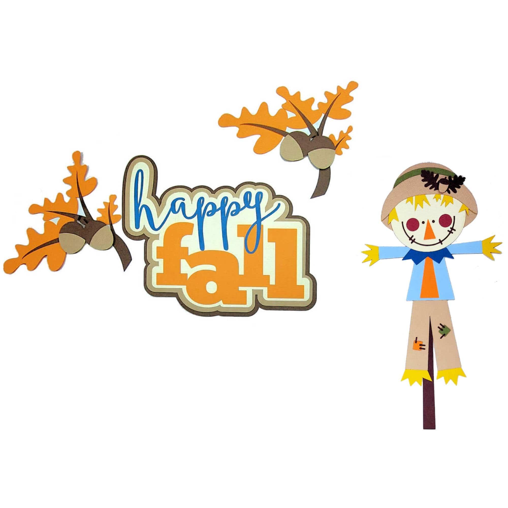 Happy Fall 4.5 x 11 Title & Scarecrow Fully-Assembled Laser Cut Scrapbook Embellishment by SSC Laser Designs