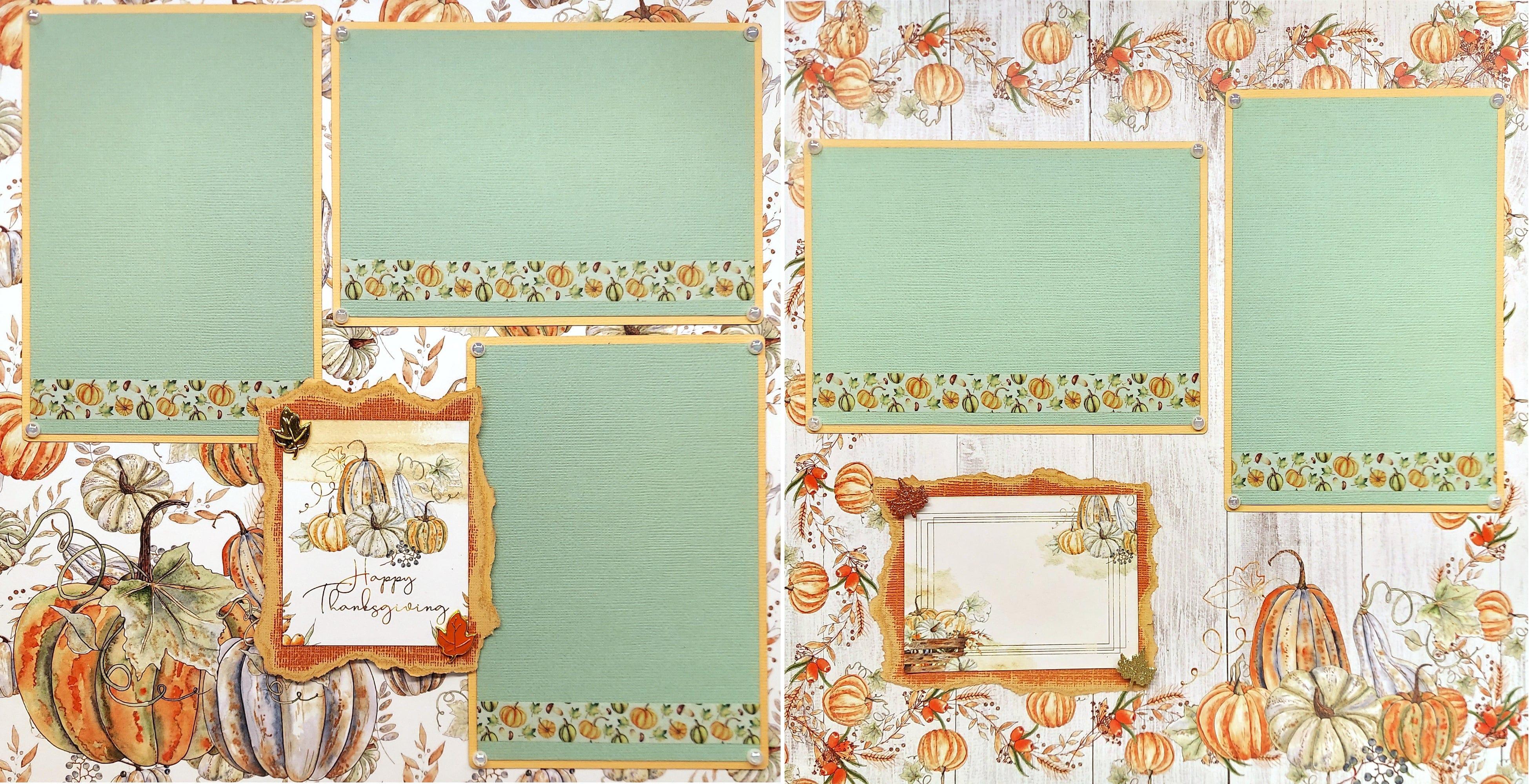 Pumpkin Patch Happy Thanksgiving (2) - 12 x 12 Pages, Fully-Assembled & Hand-Crafted 3D Scrapbook Premade by SSC Designs