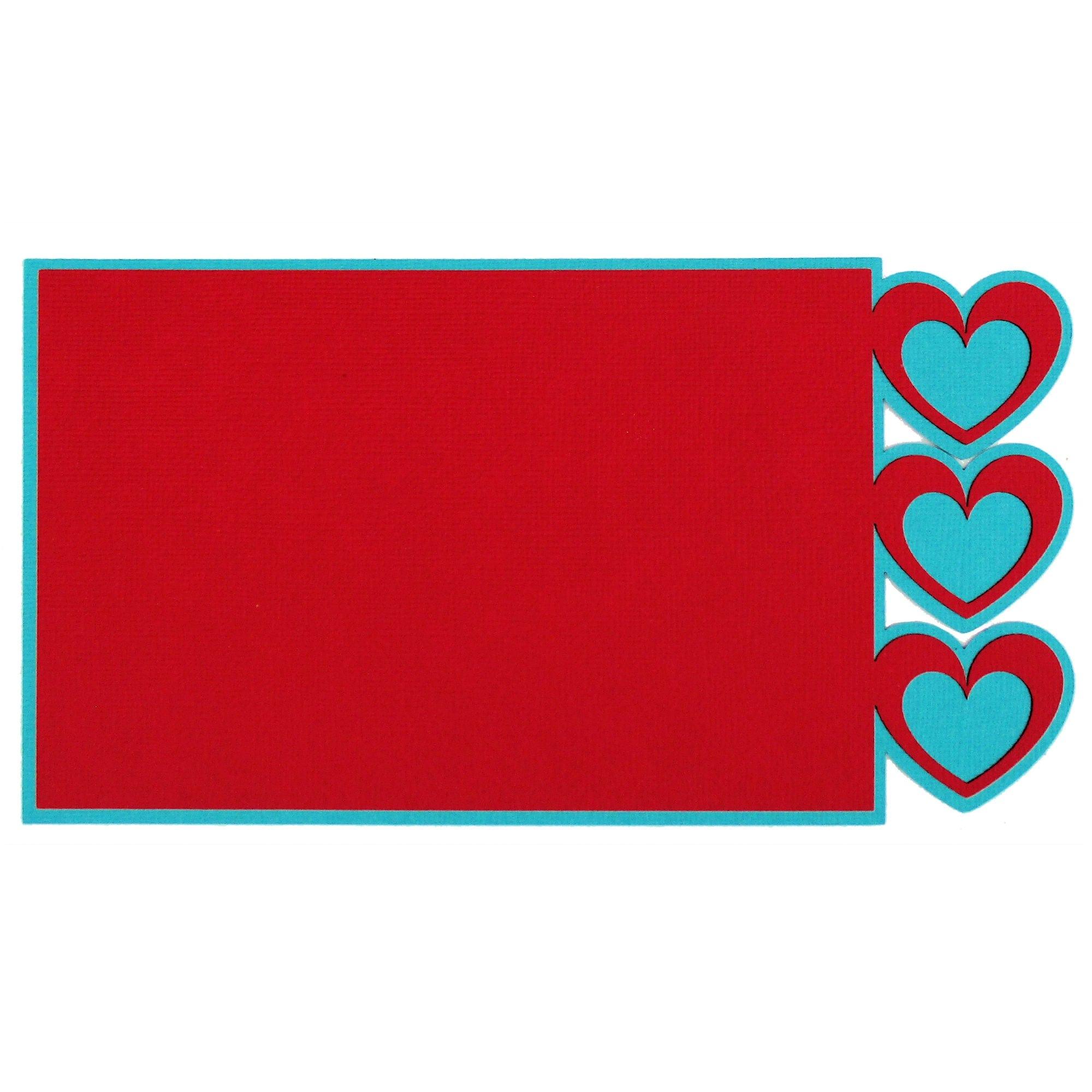 Hearts Red on Teal 4.25 x 6.25 Laser Cut Scrapbook Photo Mat Frame by SSC Laser Designs