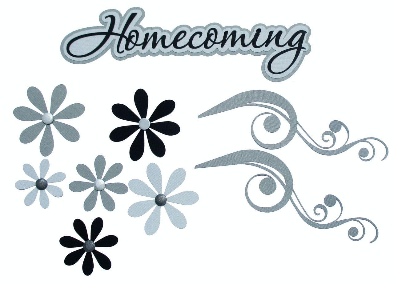 Homecoming 3 x 8 Title, Flourishes & Flowers 9-Piece Set Fully-Assembled Laser Cut Scrapbook Embellishment by SSC Laser Designs