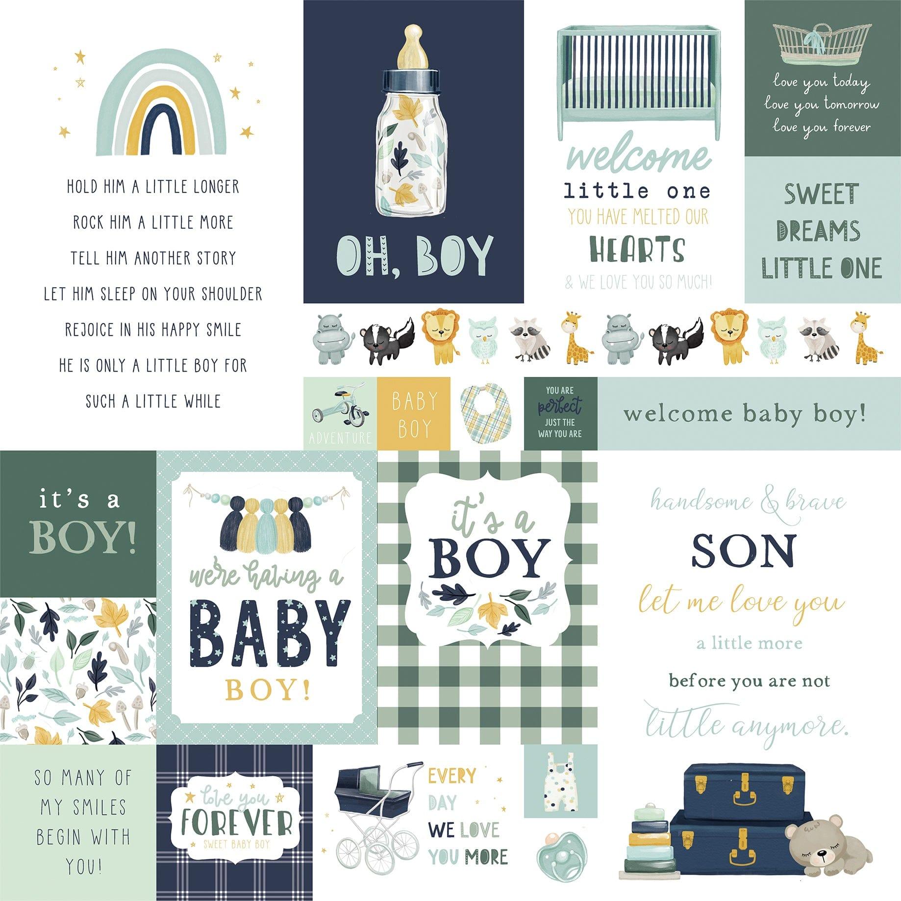 It's A Boy Collection Multi Journaling Cards 12 x 12 Double-Sided Scrapbook Paper by Echo Park Paper - Scrapbook Supply Companies