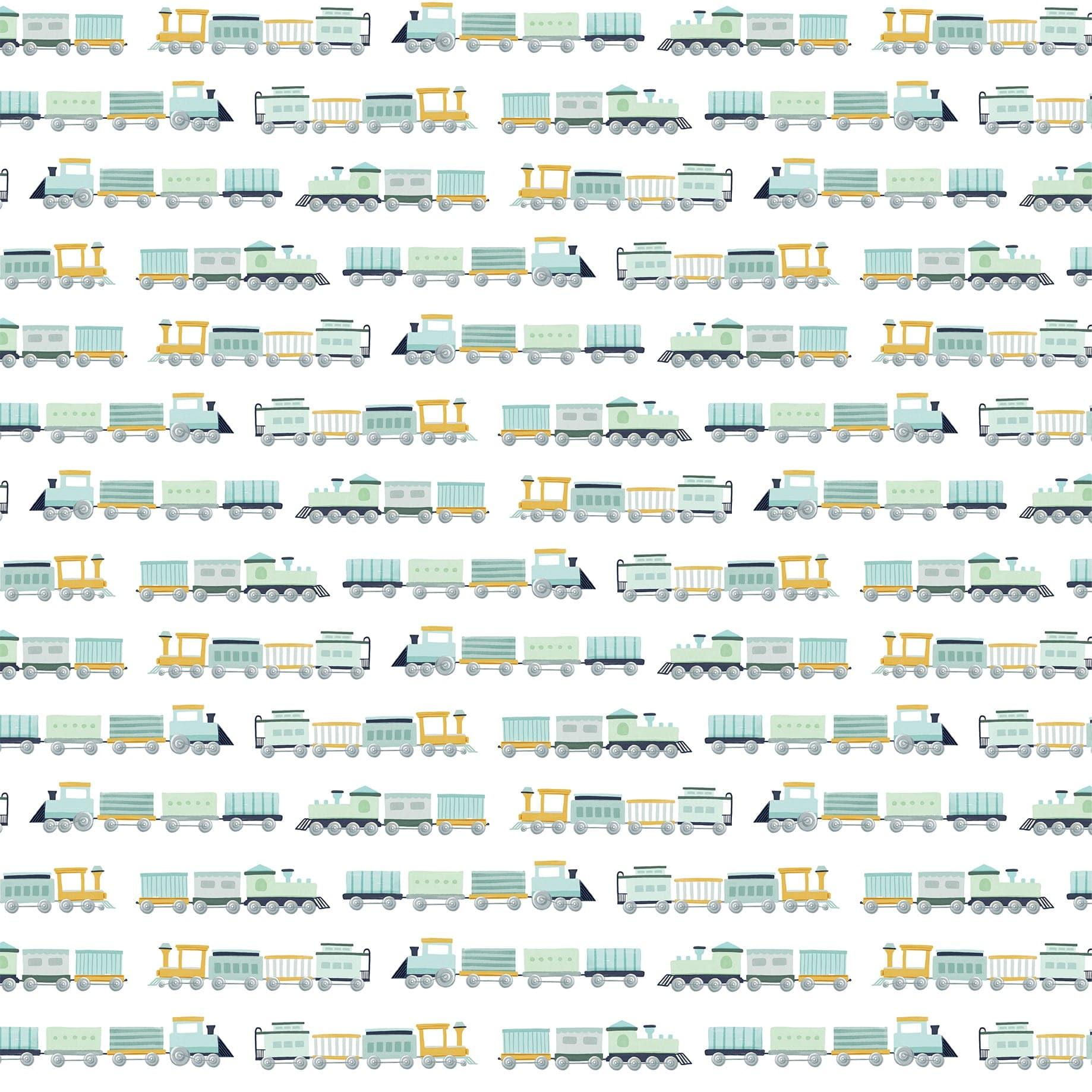 It's A Boy Collection Catch The Train 12 x 12 Double-Sided Scrapbook Paper by Echo Park Paper - Scrapbook Supply Companies