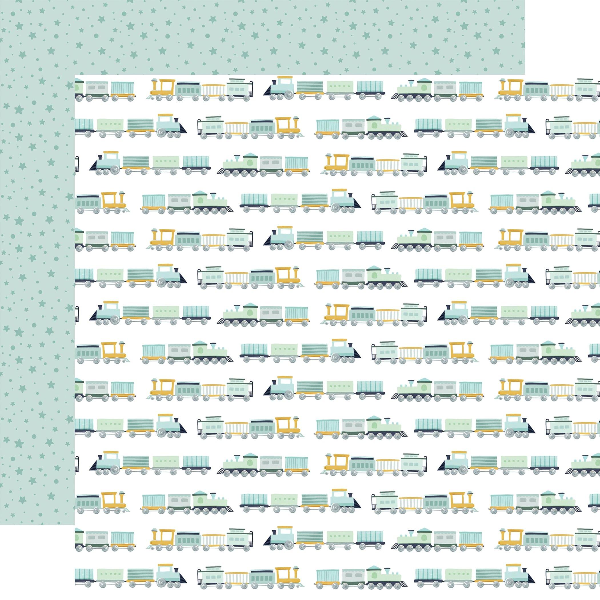 It's A Boy Collection Catch The Train 12 x 12 Double-Sided Scrapbook Paper by Echo Park Paper - Scrapbook Supply Companies