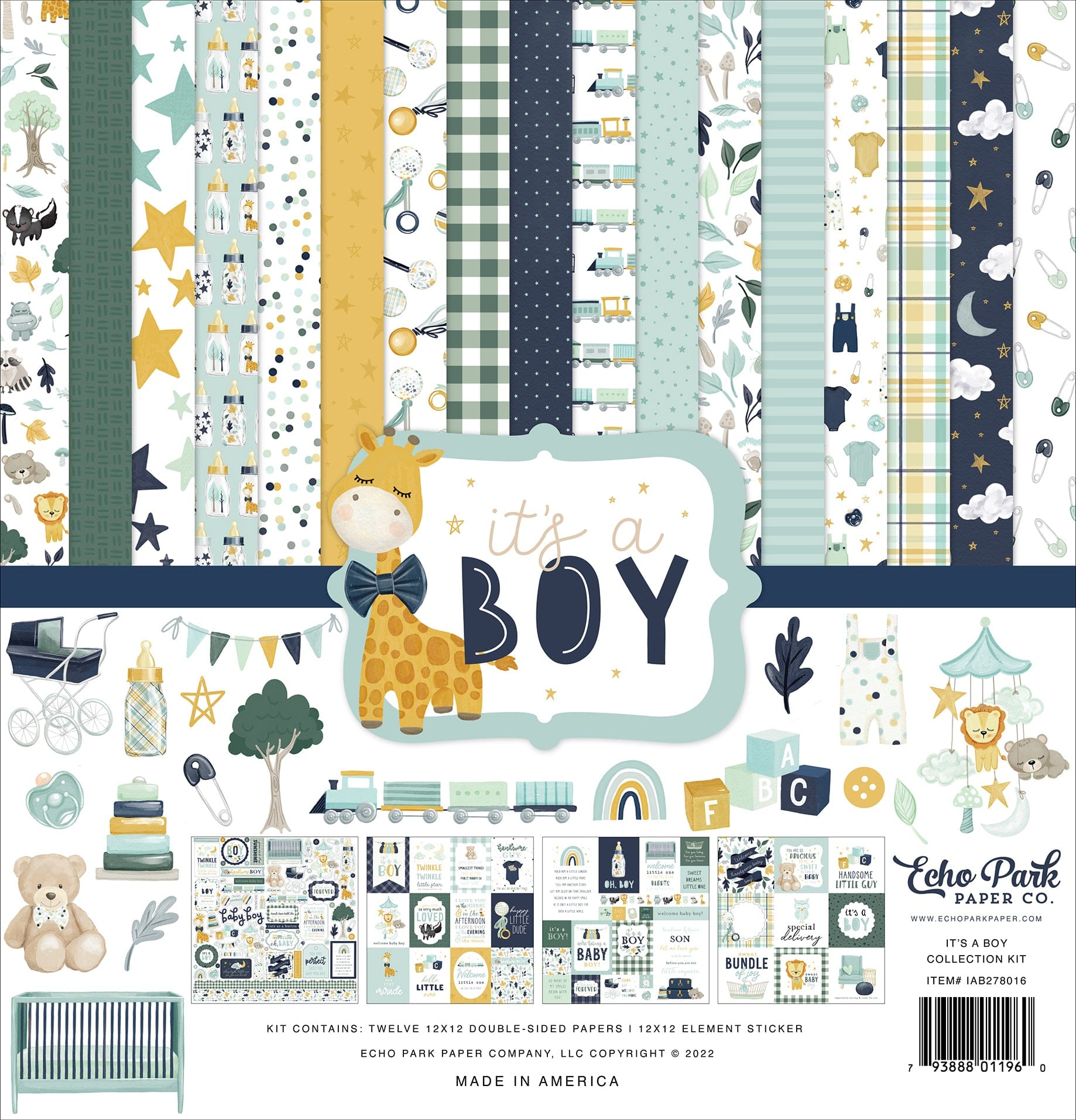 It's a Boy Scrapbook Paper & Sticker Collection Kit by Echo Park Paper - 13 Pieceses