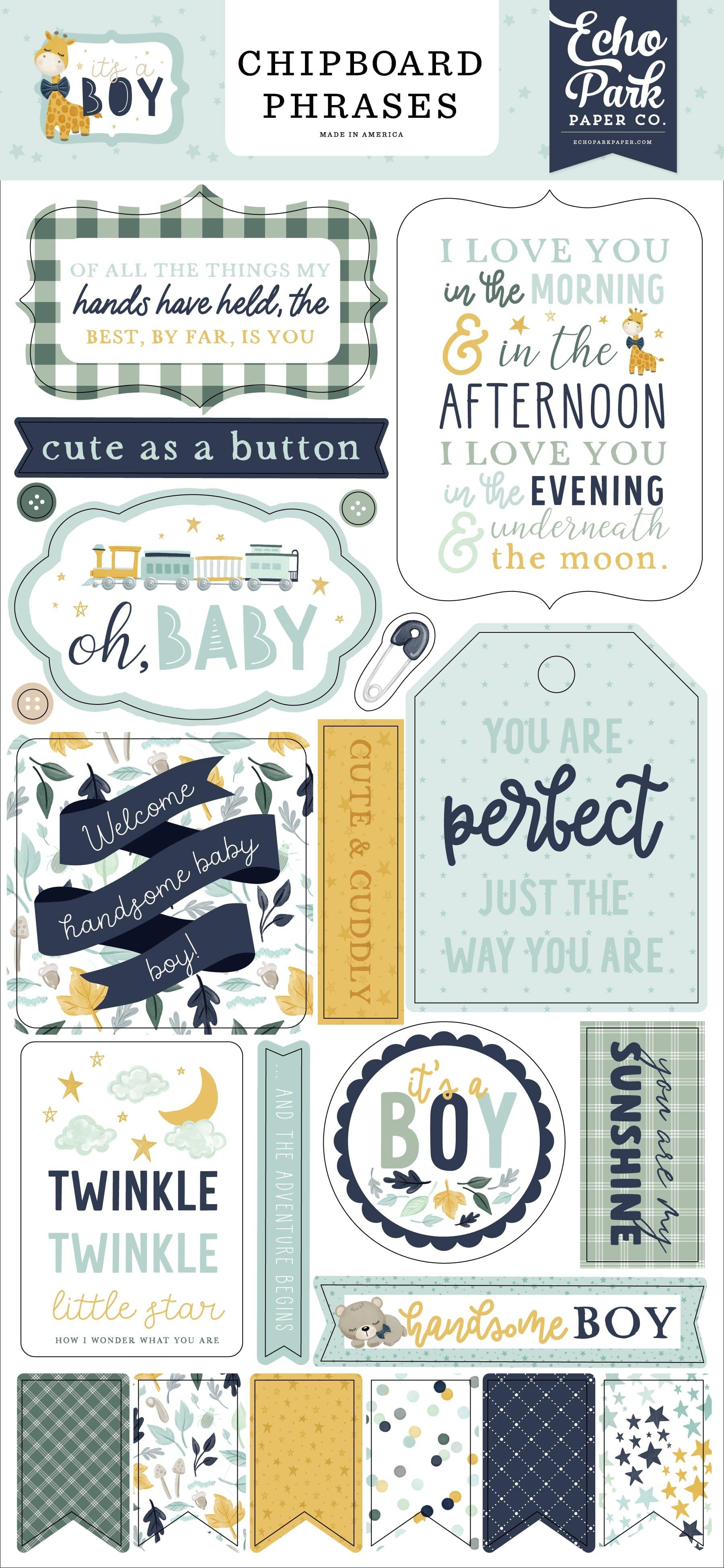 It's A Boy Collection 6 x 12 Scrapbook Chipboard Phrases by Echo Park Paper - Scrapbook Supply Companies
