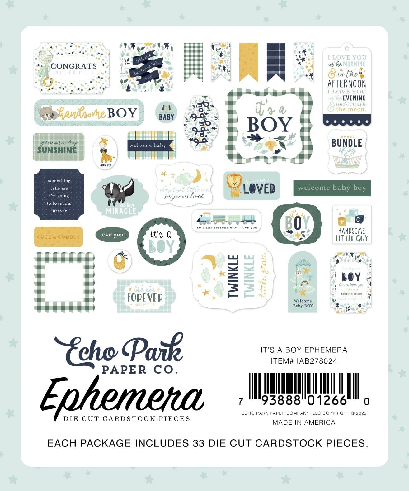 It's A Boy Collection 5 x 5 Scrapbook Ephemera Die Cuts by Echo Park Paper - Scrapbook Supply Companies