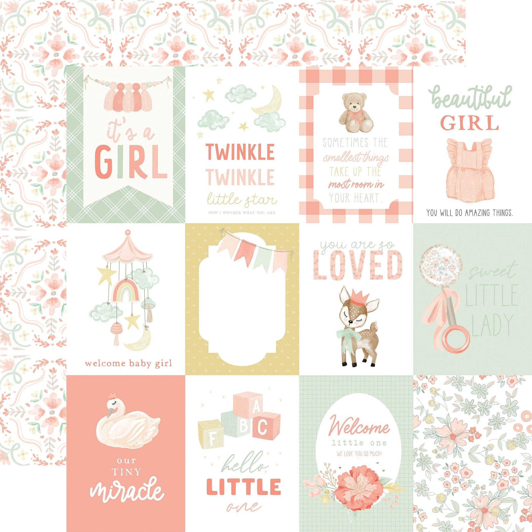 It's A Girl Collection 3x4 Journaling Cards 12 x 12 Double-Sided Scrapbook Paper by Echo Park Paper