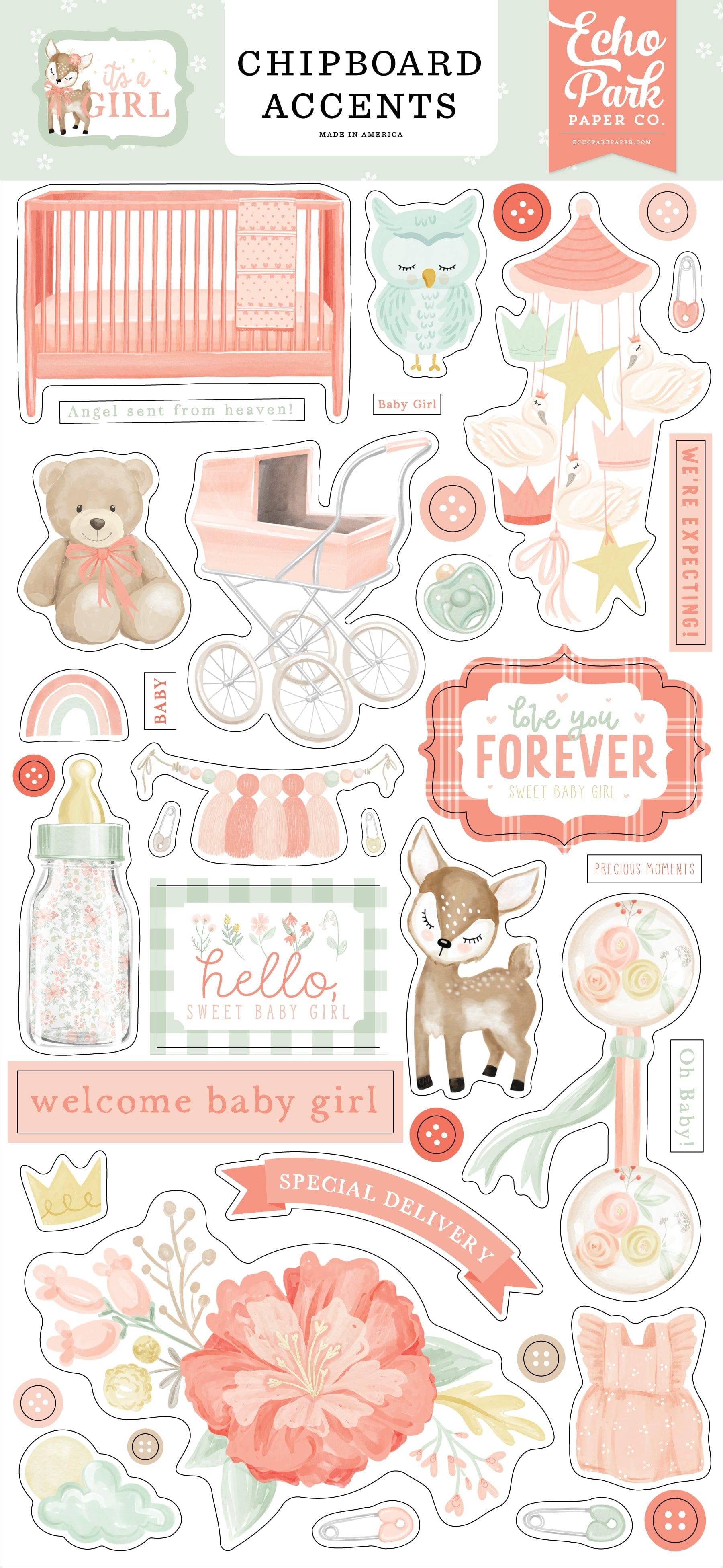 It's A Girl Collection 6 x 12 Scrapbook Chipboard Accents by Echo Park Paper - Scrapbook Supply Companies