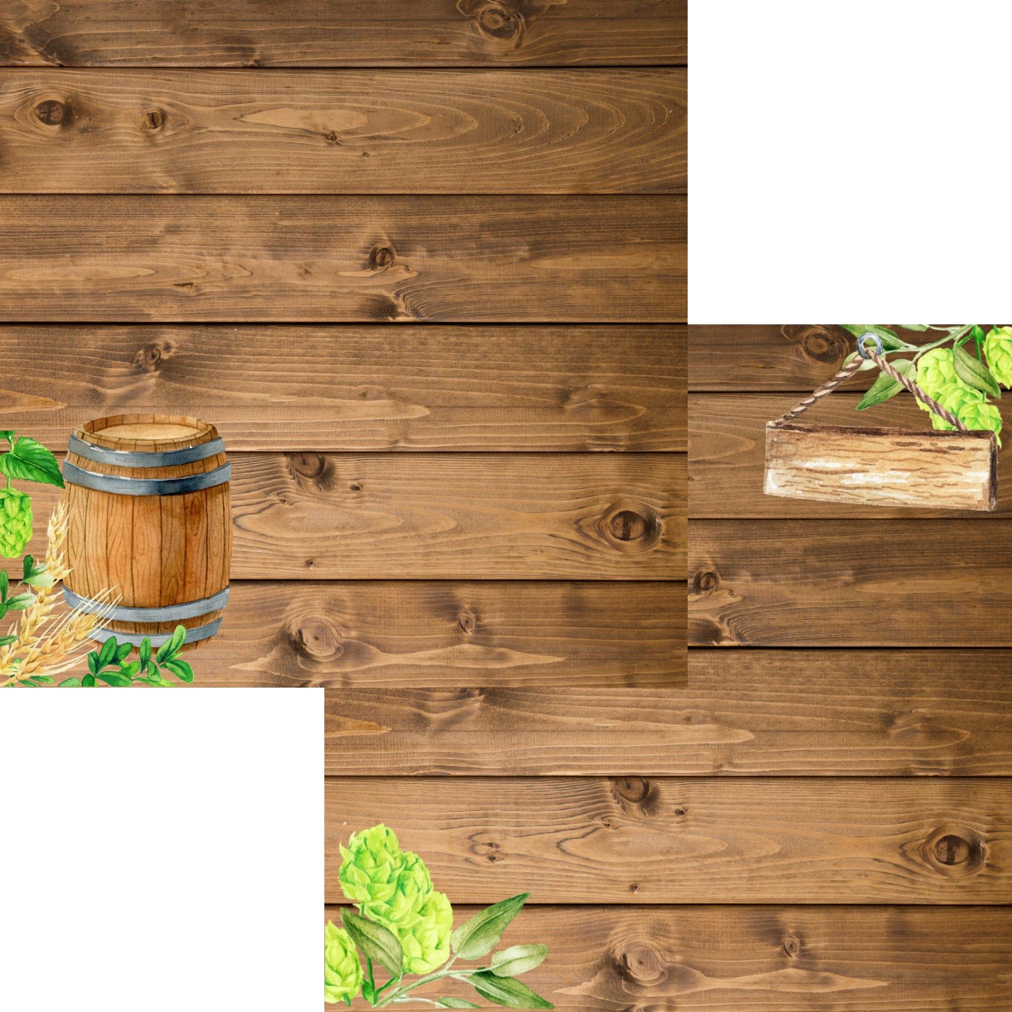 I Do Crafts Collection Beer Barrel & Hops 12 x 12 Double-Sided Scrapbook Paper by SSC Designs