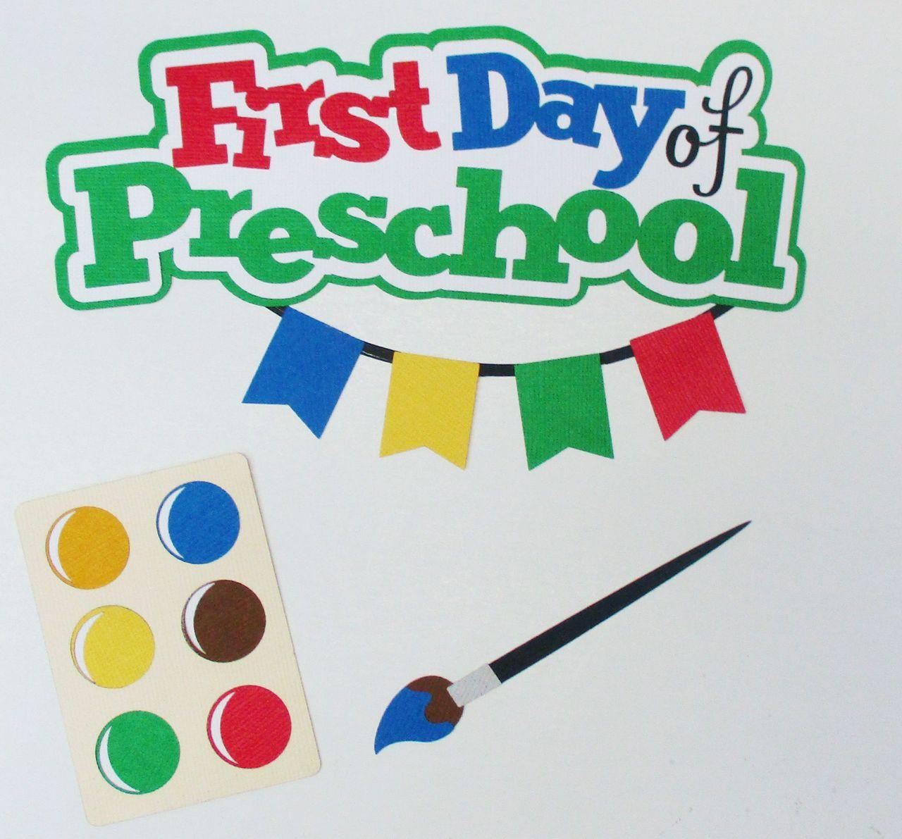 First Day of Preschool 2.5 x 6 Title and Paint Set 3-Piece Set Fully-Assembled Laser Cut Scrapbook Embellishment by SSC Laser Designs