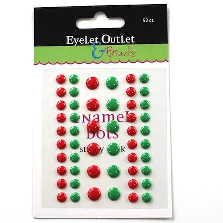 Our Brads Need Friends Collection 3 x 5 Red & Green Scrapbook Enamel Sticky Back Dots by Eyelet Outlet - 52 Count - Scrapbook Supply Companies