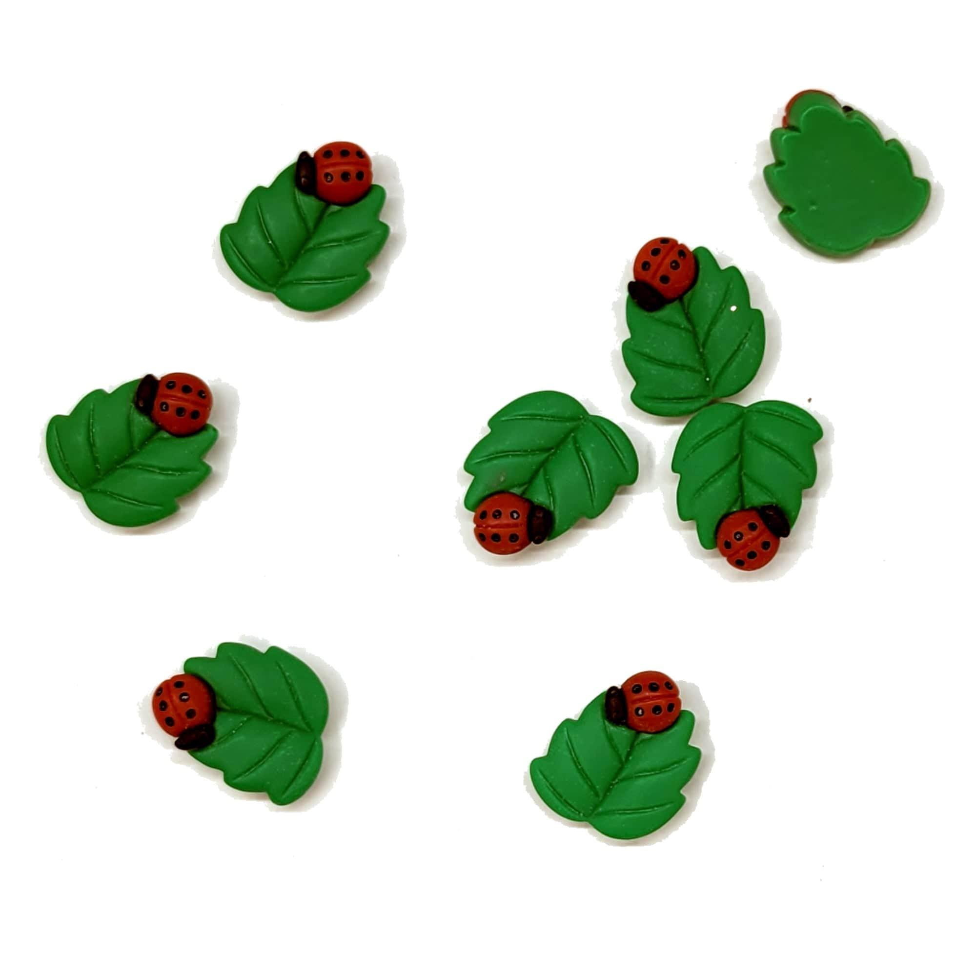 Lovely Ladybug Collection Ladybug On A Leaf Flatback Scrapbook Buttons by SSC Designs - 8 Pieces