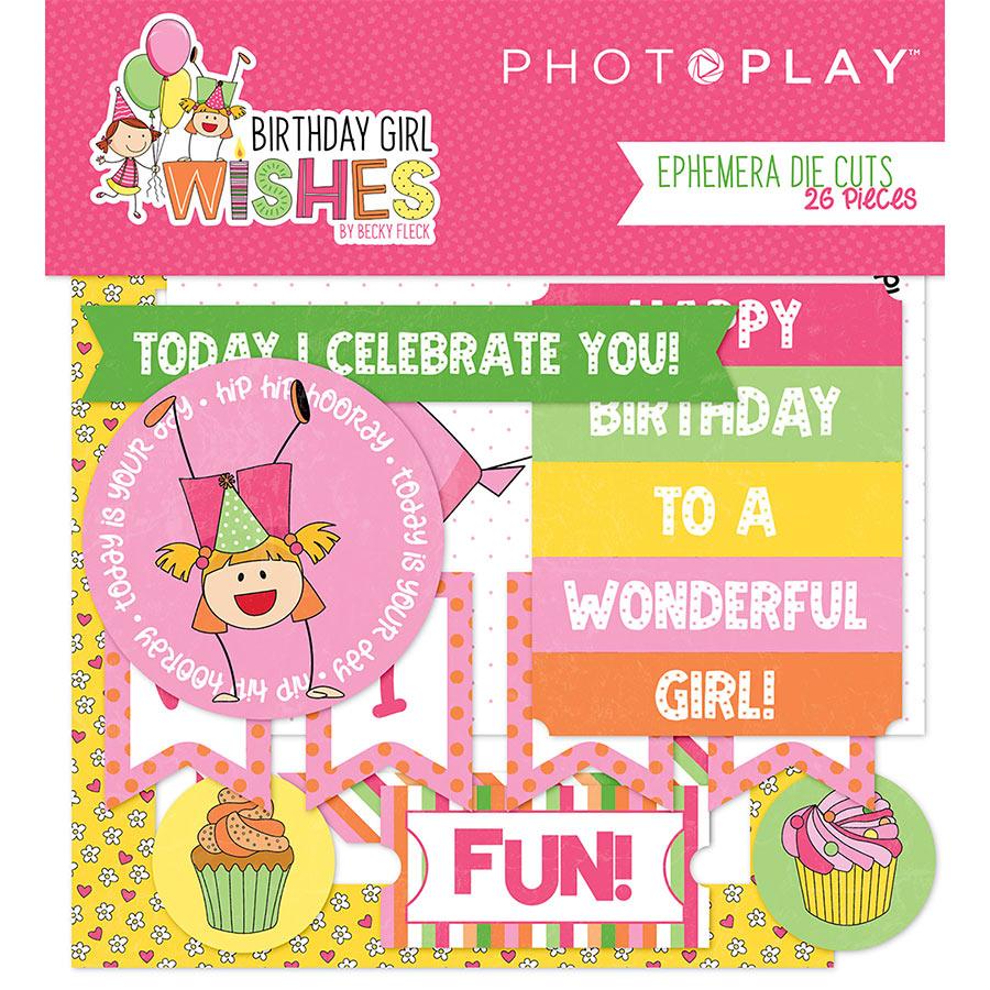 Birthday Girl Wishes Collection Ephemera 5 x 5 Scrapbook Die Cuts by Photo Play Paper - Scrapbook Supply Companies