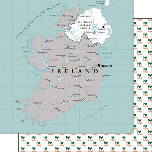 Travel Adventure Collection Ireland Map12 x 12 Double-Sided Scrapbook Paper by Scrapbook Customs