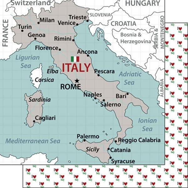 Travel Adventure Collection Italy Map 12 x 12 Double-Sided Scrapbook Paper by Scrapbook Customs