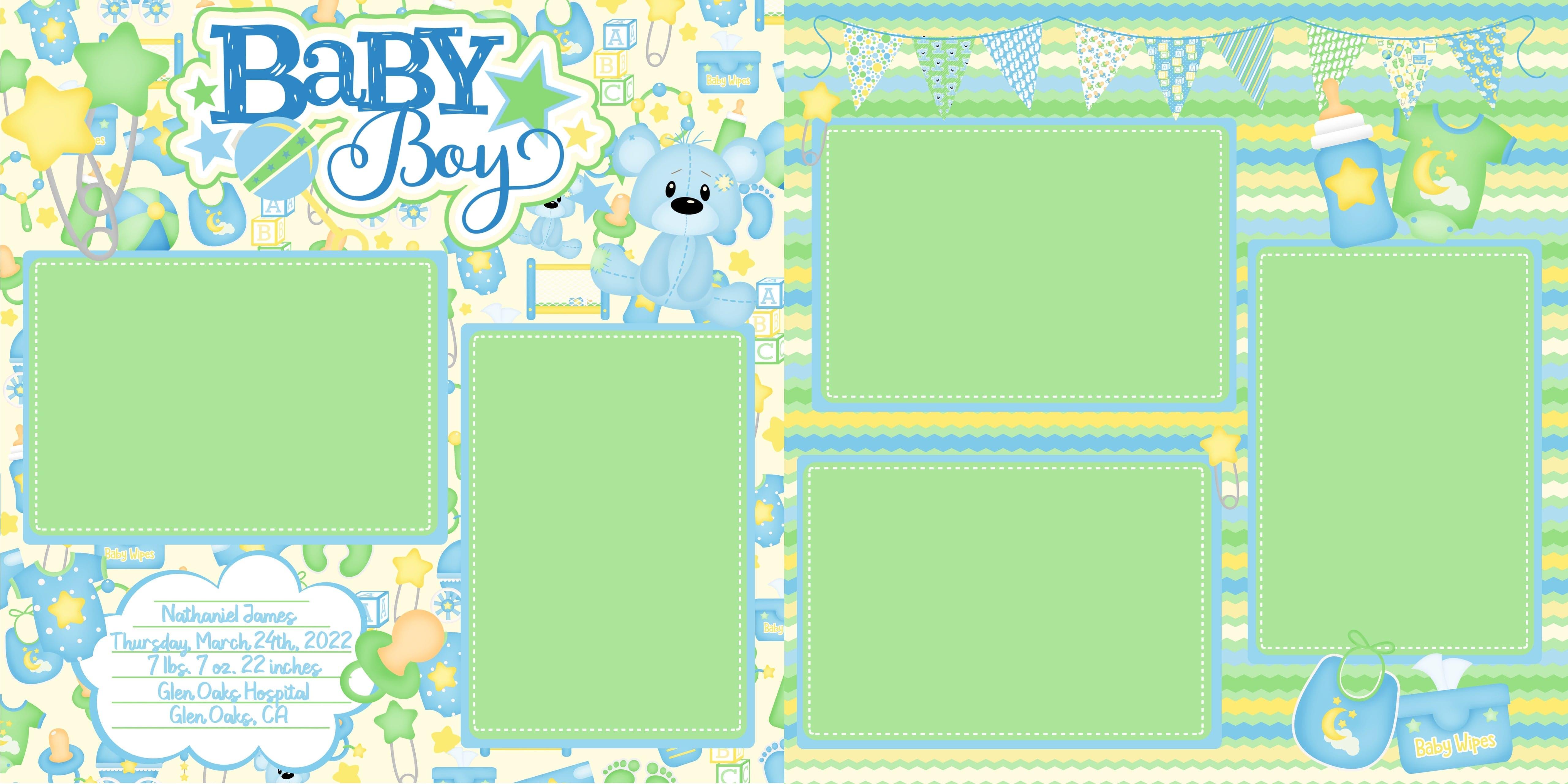 It's A Boy Collection **Custom** Baby Boy (2) - 12 x 12 Premade, Printed Scrapbook Pages by SSC Designs