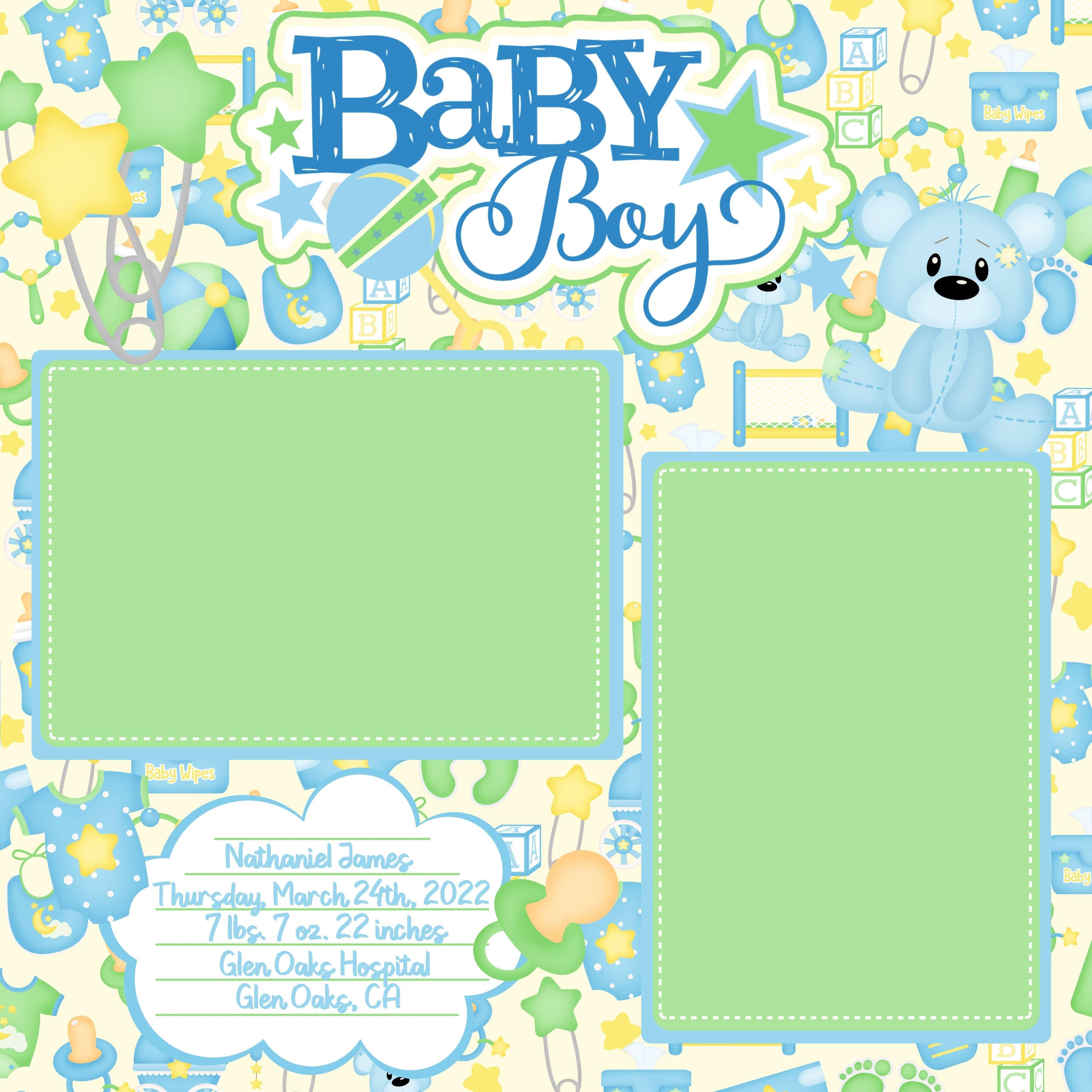 It's A Boy Collection **Custom** Baby Boy (2) - 12 x 12 Premade, Printed Scrapbook Pages by SSC Designs - Scrapbook Supply Companies