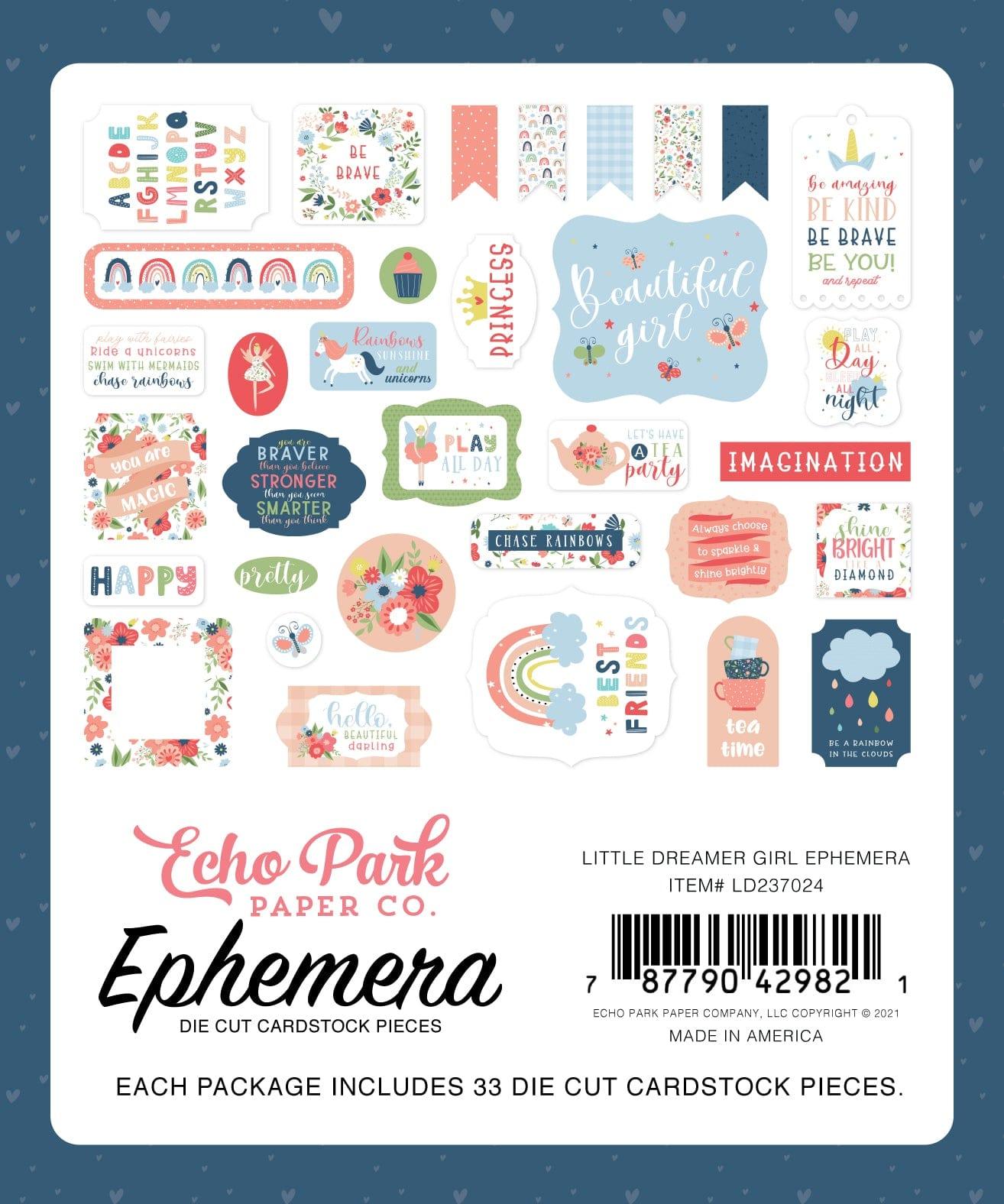 Little Dreamer Girl Collection 5 x 5 Ephemera Die Cut Scrapbook Embellishments by Echo Park Paper - Scrapbook Supply Companies