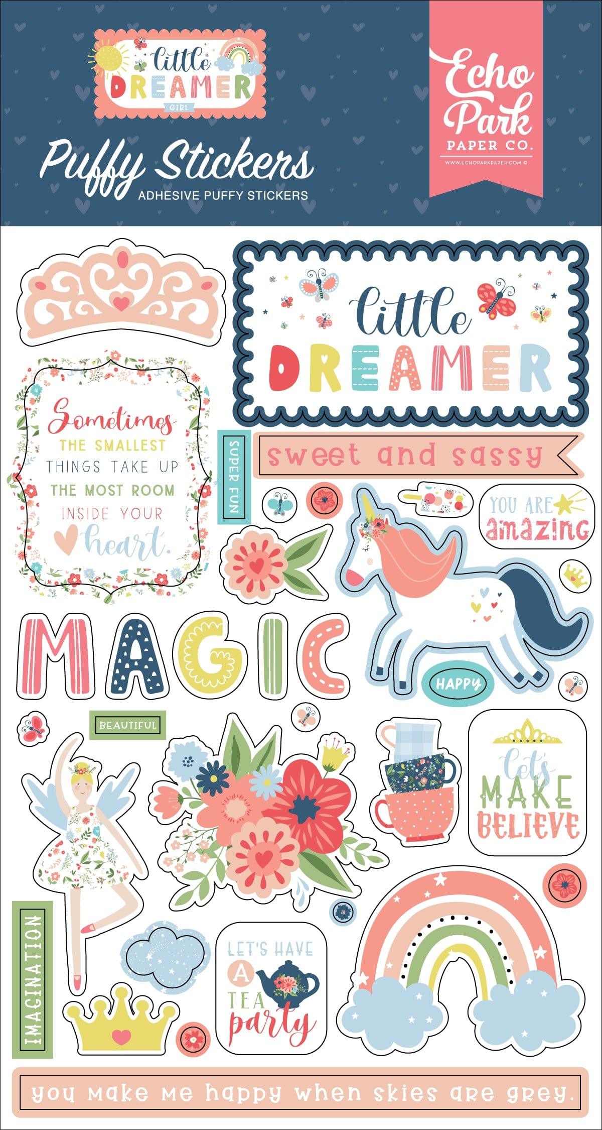 Little Dreamer Girl Collection 4 x 7 Puffy Stickers Scrapbook Embellishments by Echo Park Paper - Scrapbook Supply Companies