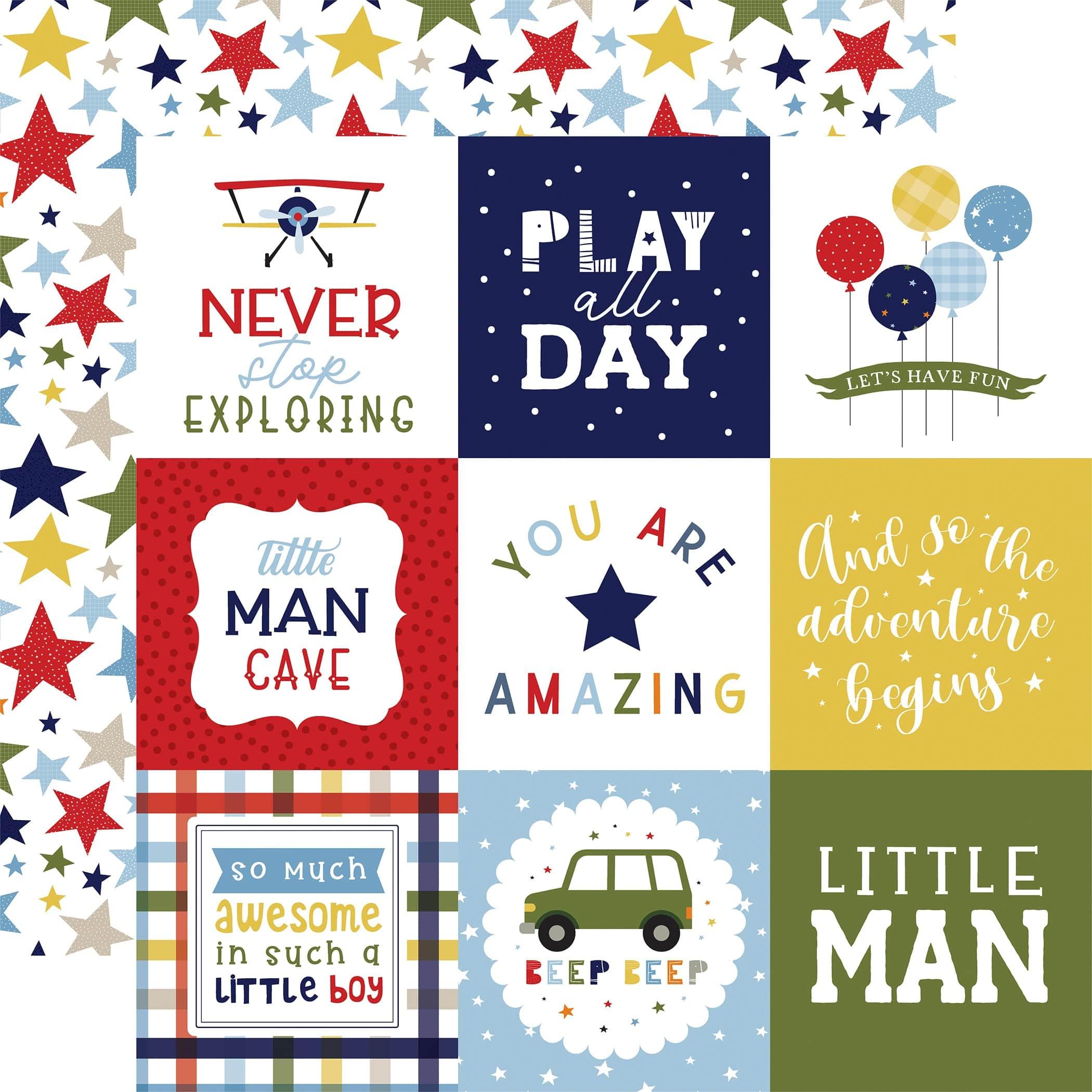 Little Dreamer Boy Collection 4 x 4 Journaling Cards 12 x 12 Double-Sided Scrapbook Paper by Echo Park Paper - Scrapbook Supply Companies
