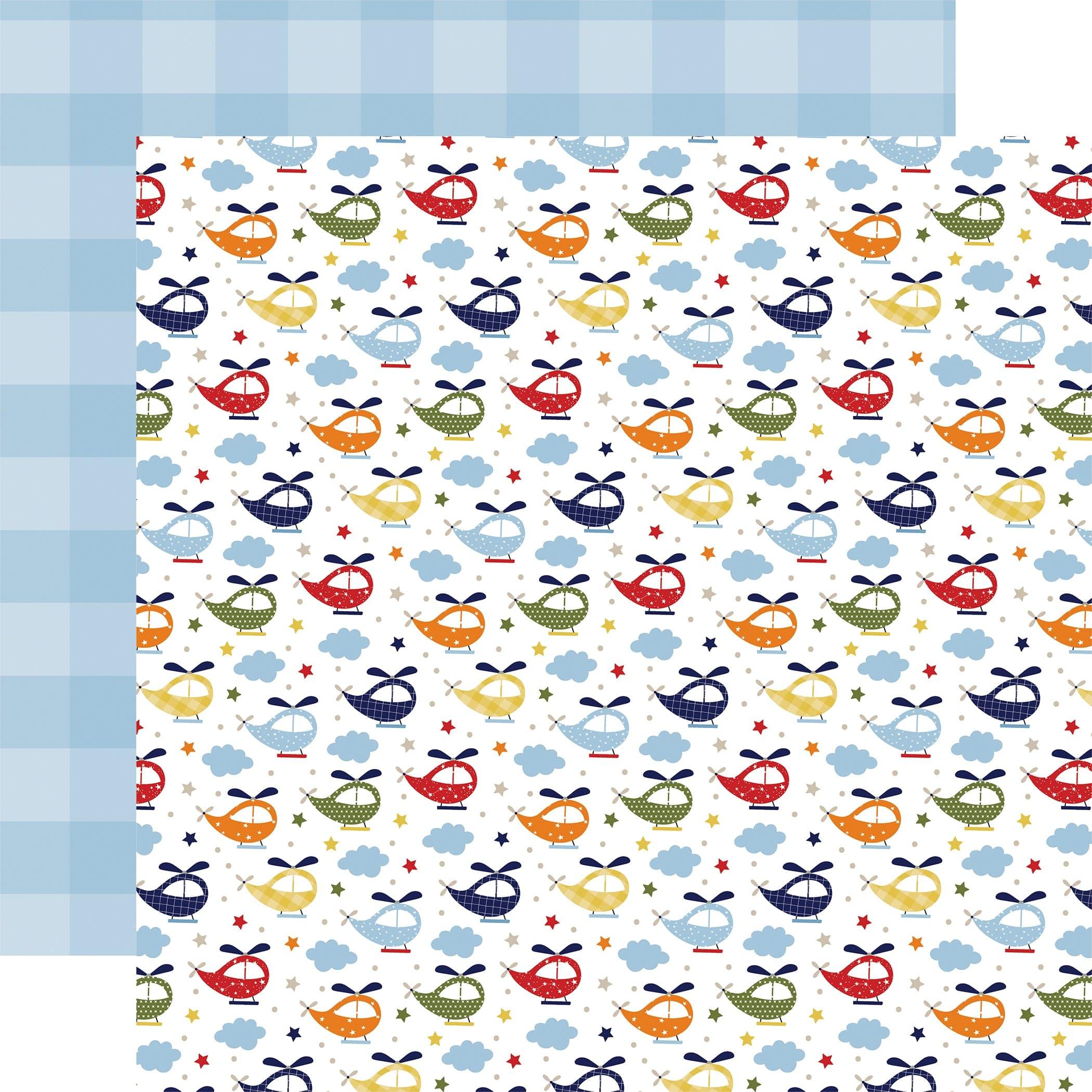 Little Dreamer Boy Collection Hello Helicopter 12 x 12 Double-Sided Scrapbook Paper by Echo Park Paper - Scrapbook Supply Companies