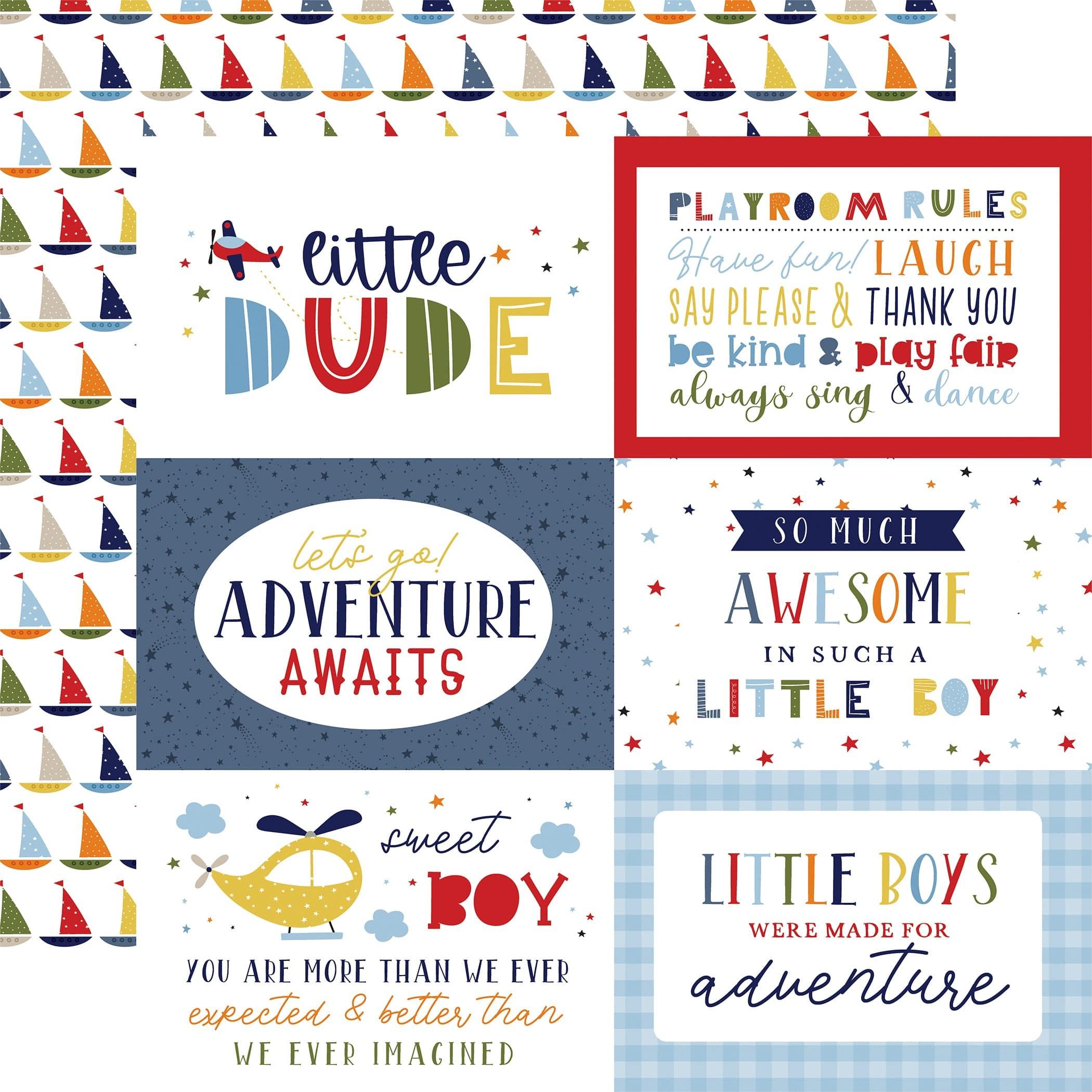 Little Dreamer Boy Collection 6 x 4 Journaling Cards 12 x 12 Double-Sided Scrapbook Paper by Echo Park Paper - Scrapbook Supply Companies