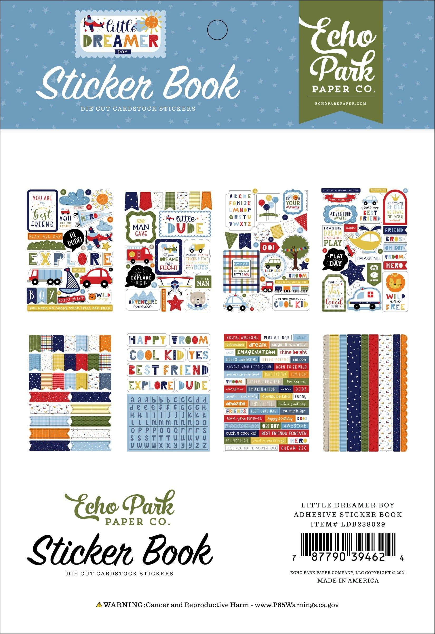Little Dreamer Boy Collection Sticker Book by Echo Park Paper-16 pages - Scrapbook Supply Companies