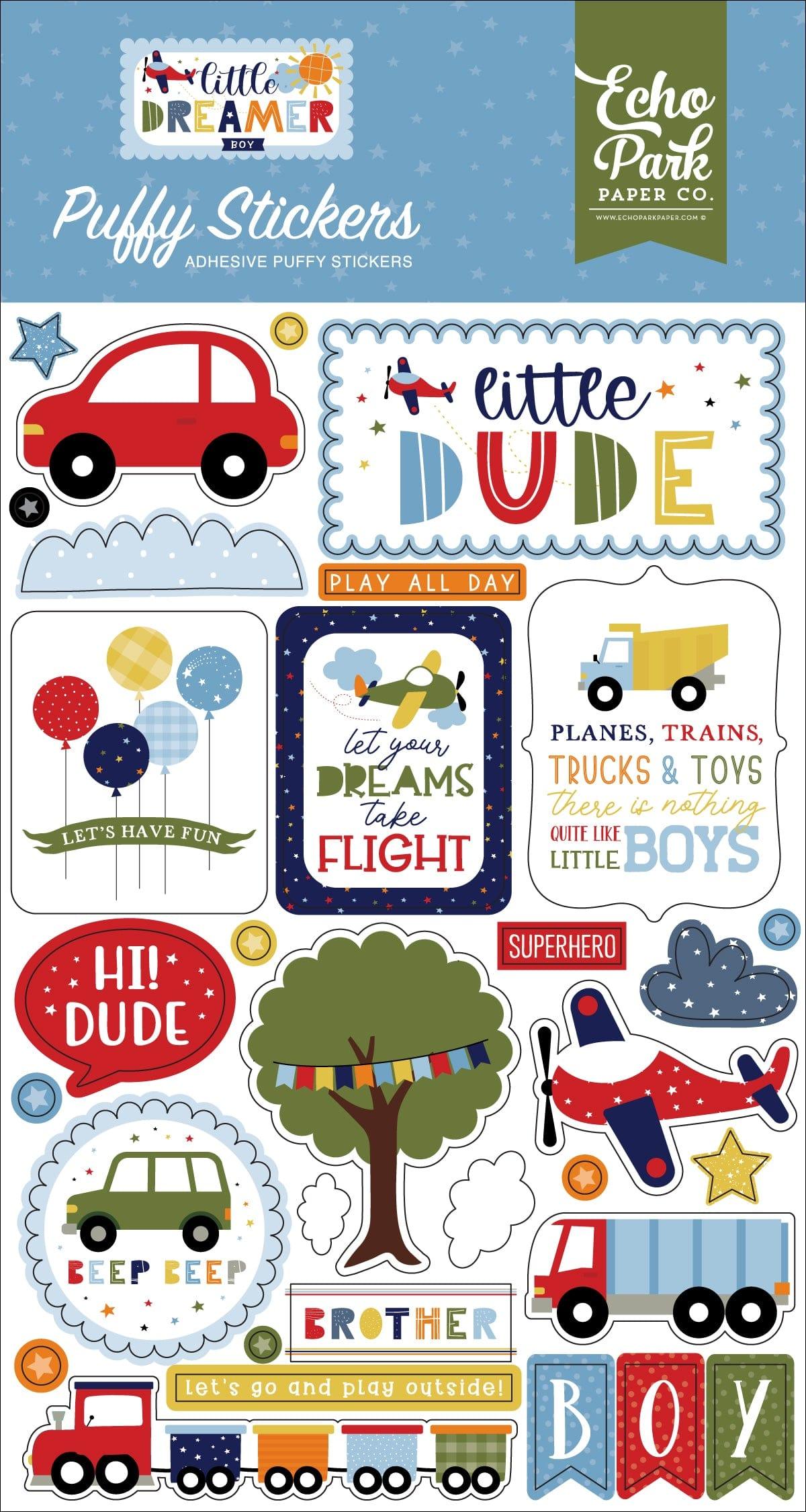 Little Dreamer Boy Collection 4 x 7 Puffy Stickers Scrapbook Embellishments by Echo Park Paper - Scrapbook Supply Companies