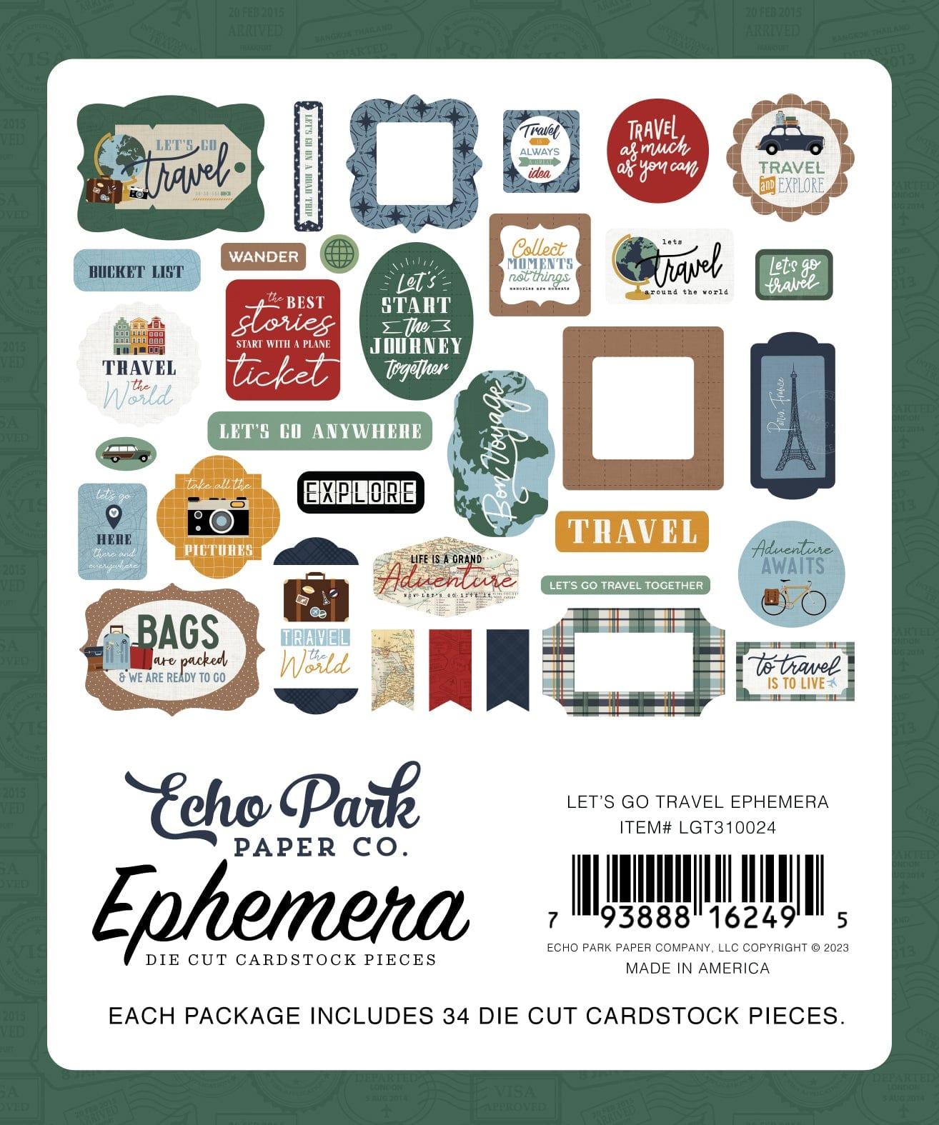 Let's Go Travel Collection 5 x 5 Scrapbook Ephemera Die Cuts by Echo Park Paper - Scrapbook Supply Companies