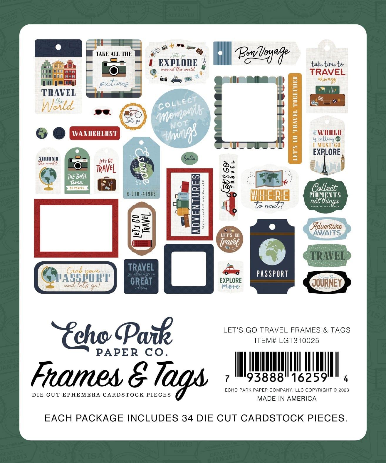 Let's Go Travel Collection 5 x 5 Scrapbook Tags & Frames Die Cuts by Echo Park Paper - Scrapbook Supply Companies