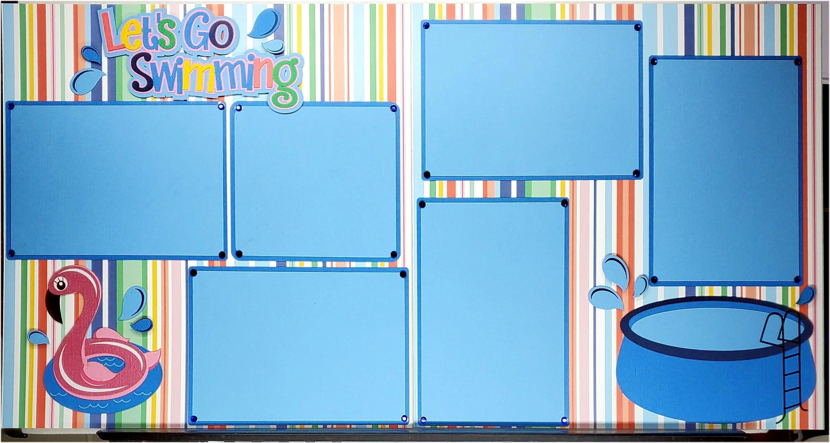 Let's Go Swimming, Pool & Flamingo Float Premade, Fully-Assembled, Embellished Two-Page 12 x 24 Scrapbook Premade by SSC Designs