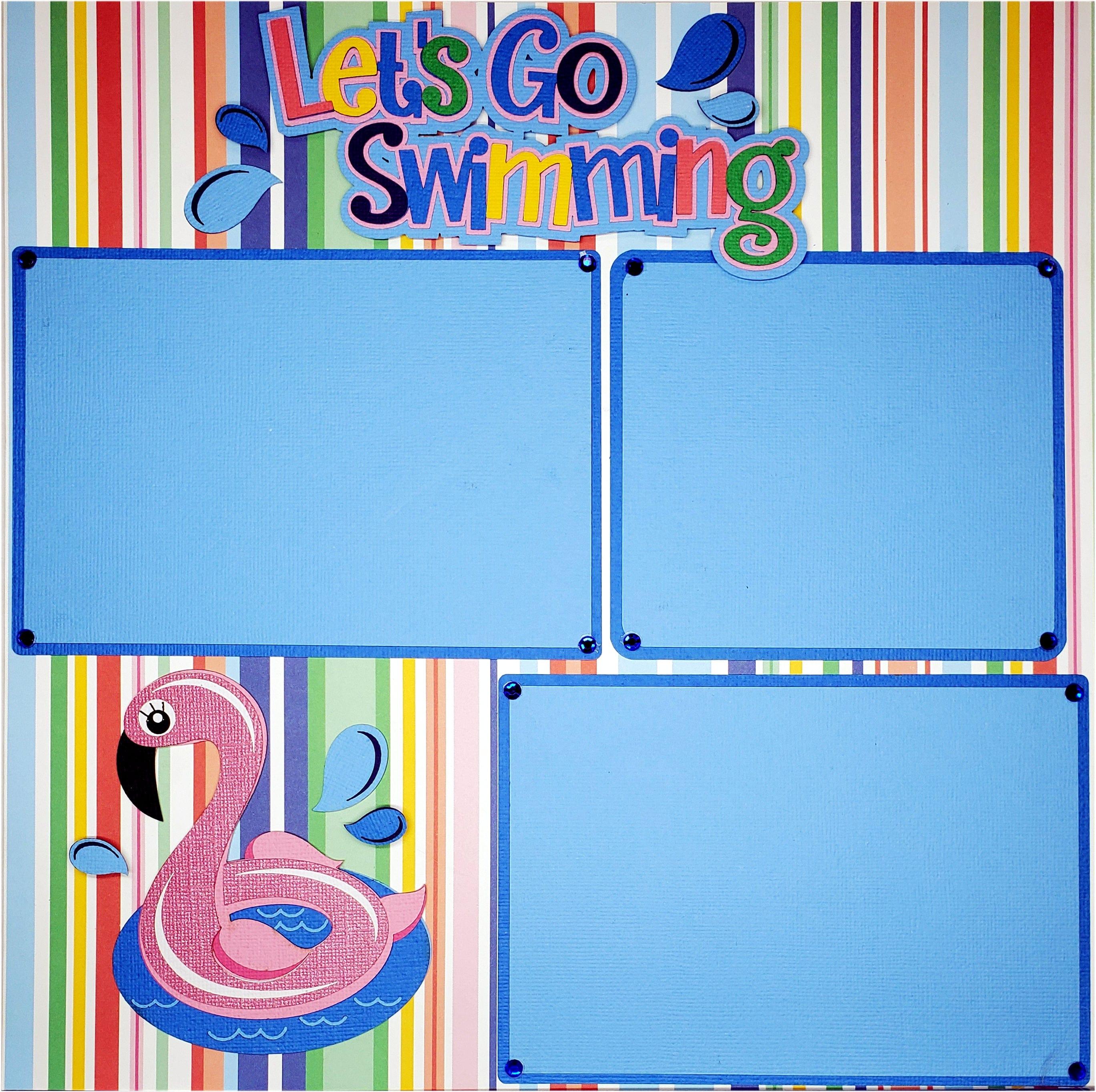 Let's Go Swimming, Pool & Flamingo Float Premade, Fully-Assembled, Embellished Two-Page 12 x 24 Scrapbook Premade by SSC Designs - Scrapbook Supply Companies