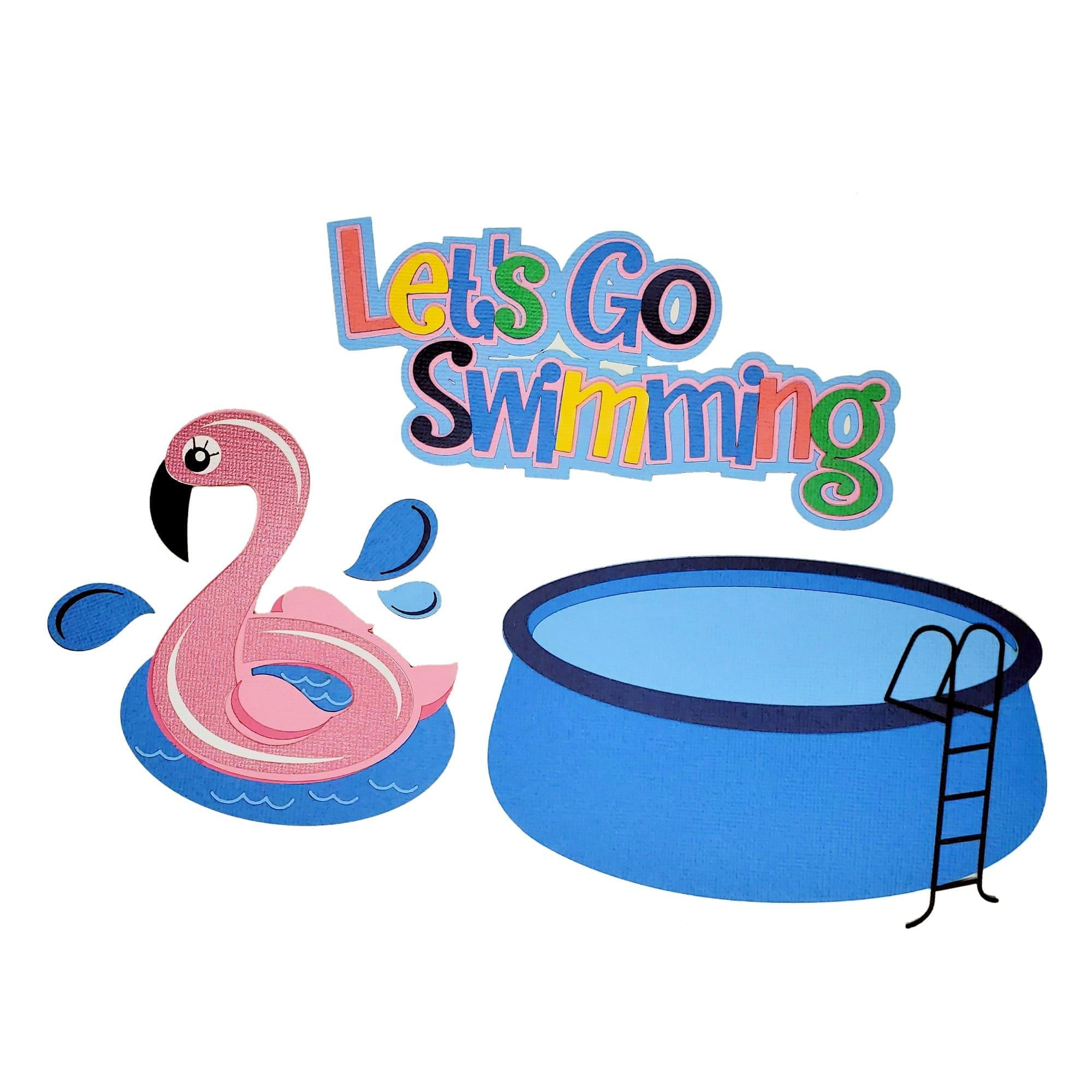 Let's Go Swimming 7" x 3" Title with Swimming Pool & Flamingo Pool Float Scrapbook Embellishment Set by SSC Laser Designs